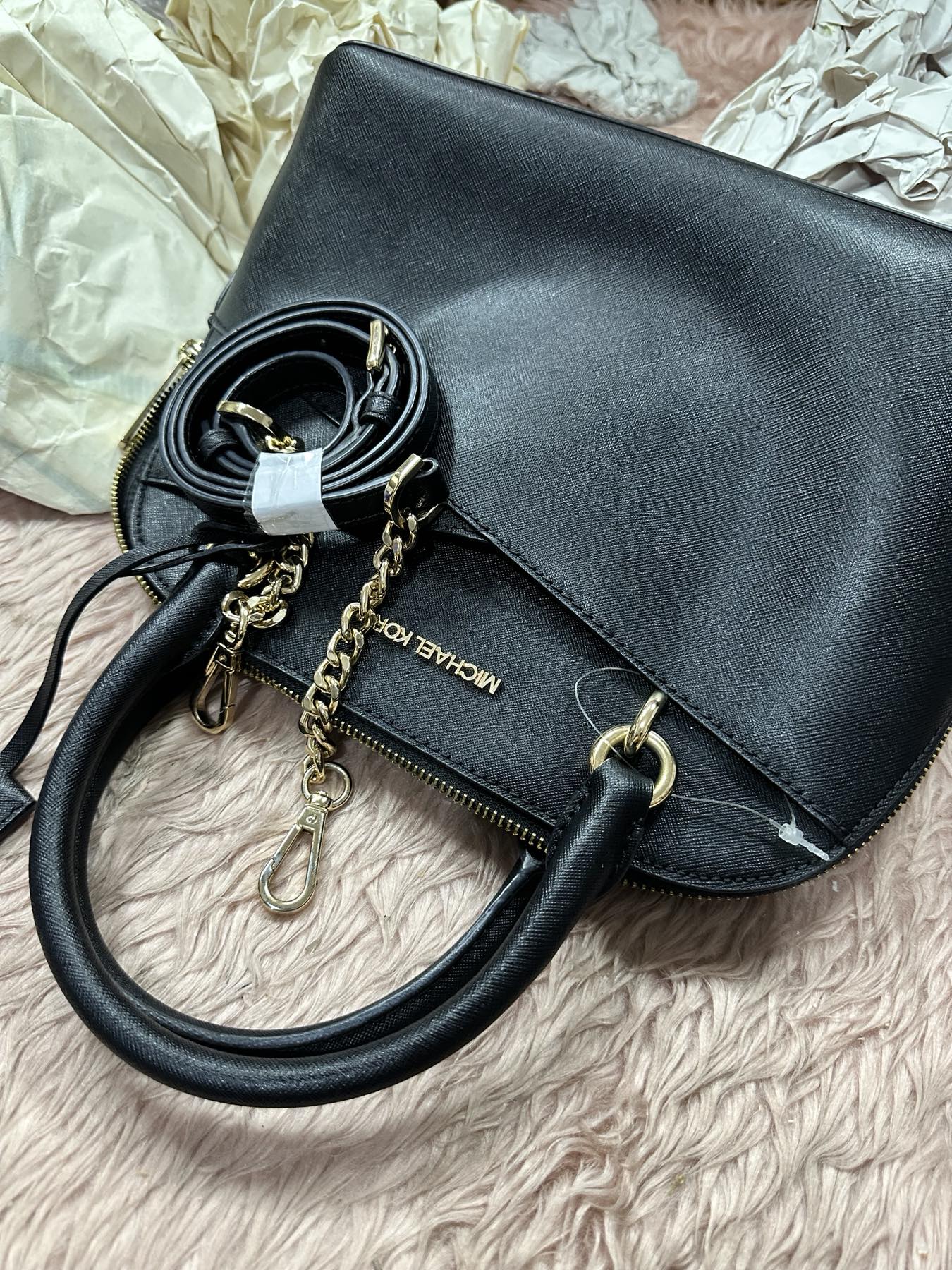 ORIG Preloved MICHAEL KORS MK Jet Set Travel Medium Saffiano Leather Dome Satchel Black Bag