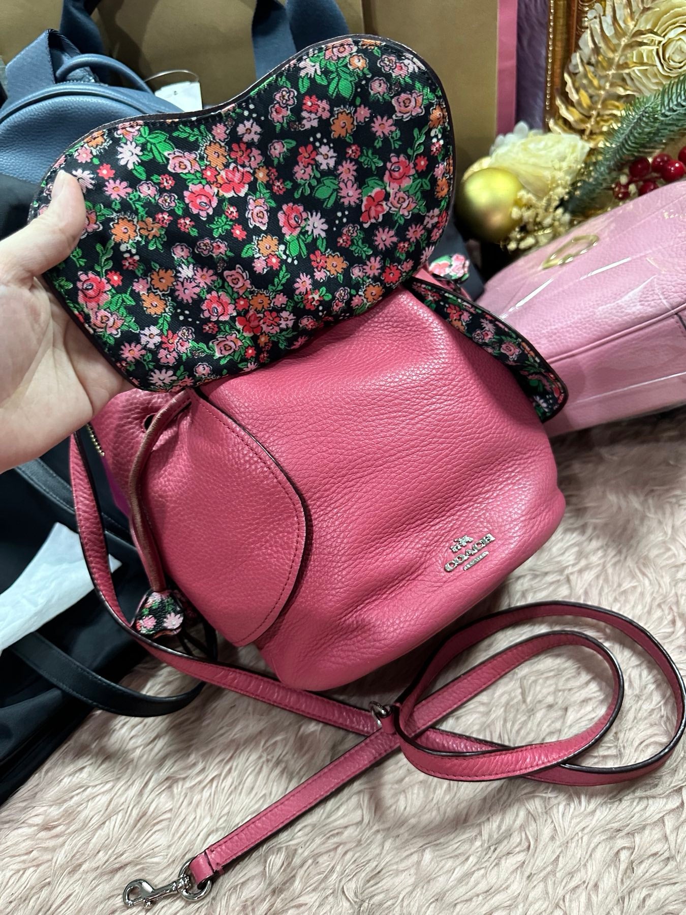 ORIG Preloved RARE Coach Drawstring Crossbody Petal Pink Bag