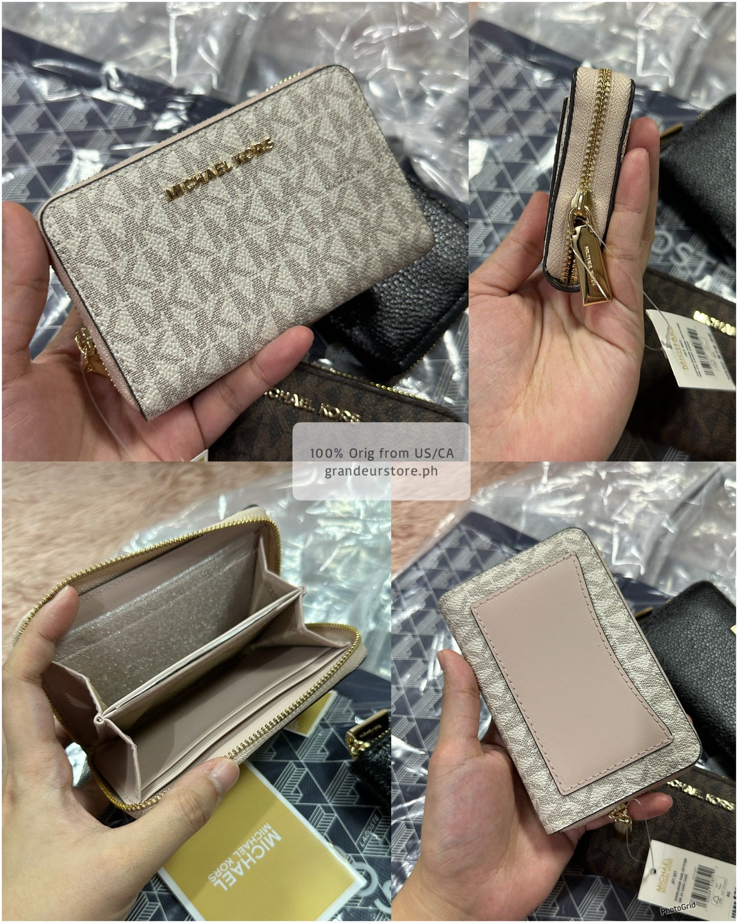 ORIG & IMPORTED MK Small Semi Lux Zip Around Card Case Wallet Brown/White/Black