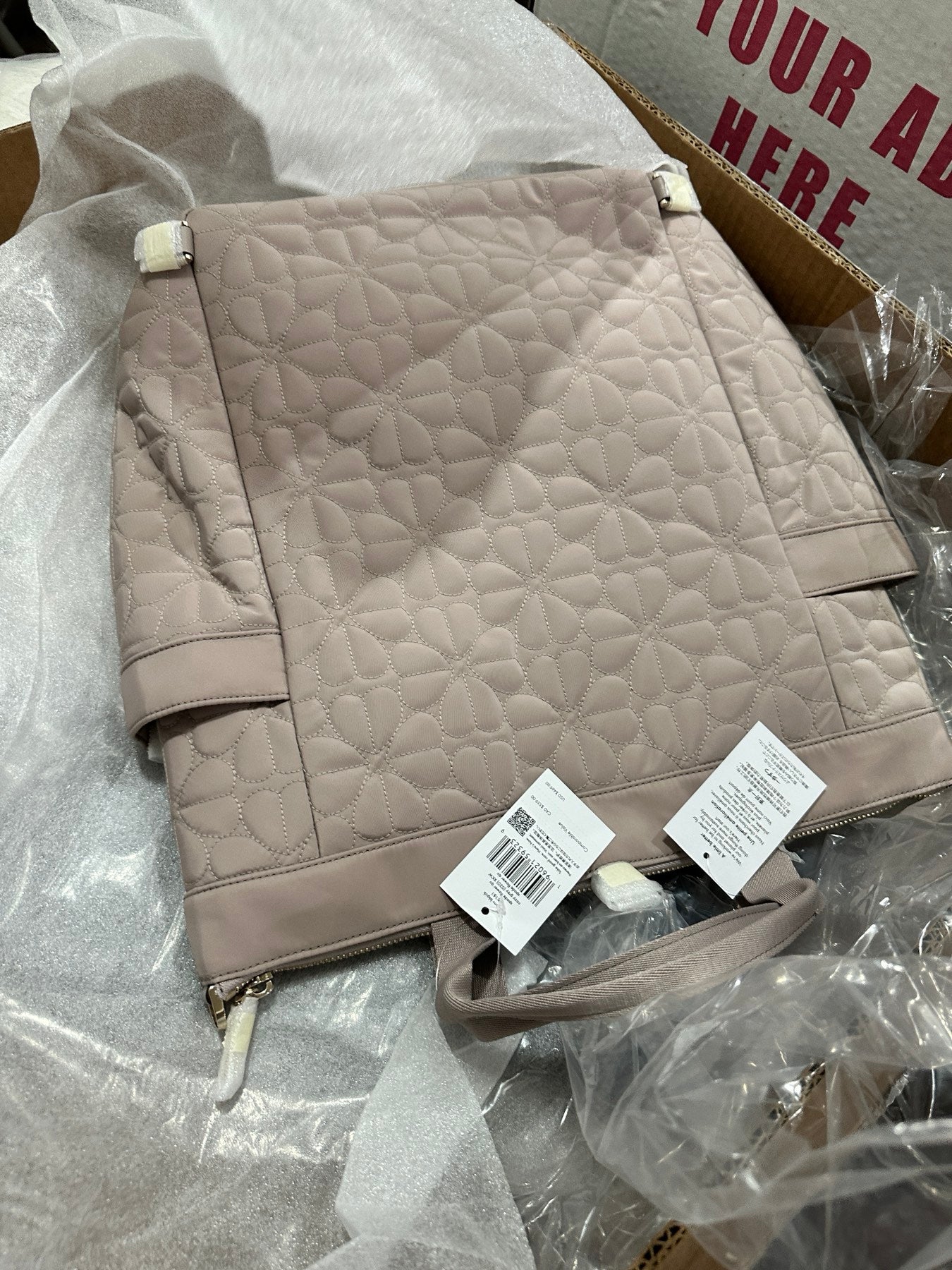 ORIG & IMPORTED KS Spade Flower Quilted Fabric Convertible Large Backpack Bag Pink/Black