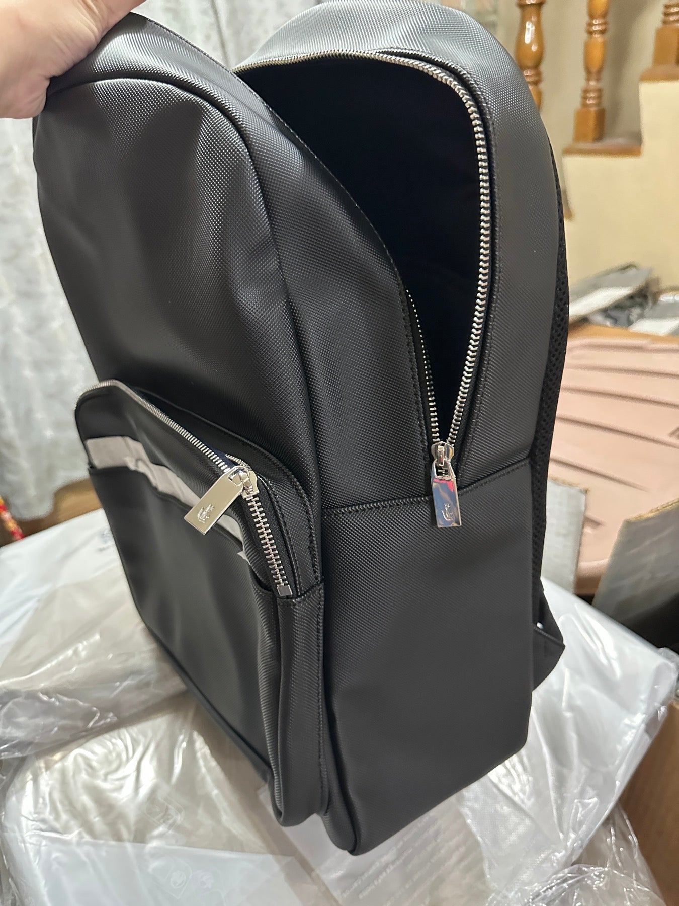 ORIG & IMPORTED LACOSTE Men's Petit Piqué Large Black Backpack