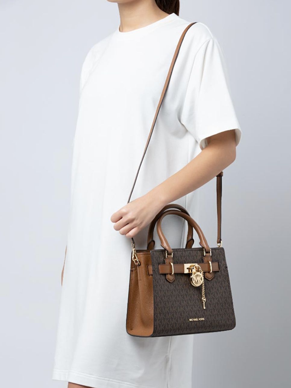 ORIG IMPORTED MICHAEL KORS MK Hamilton Small Logo Satchel Brown Bag