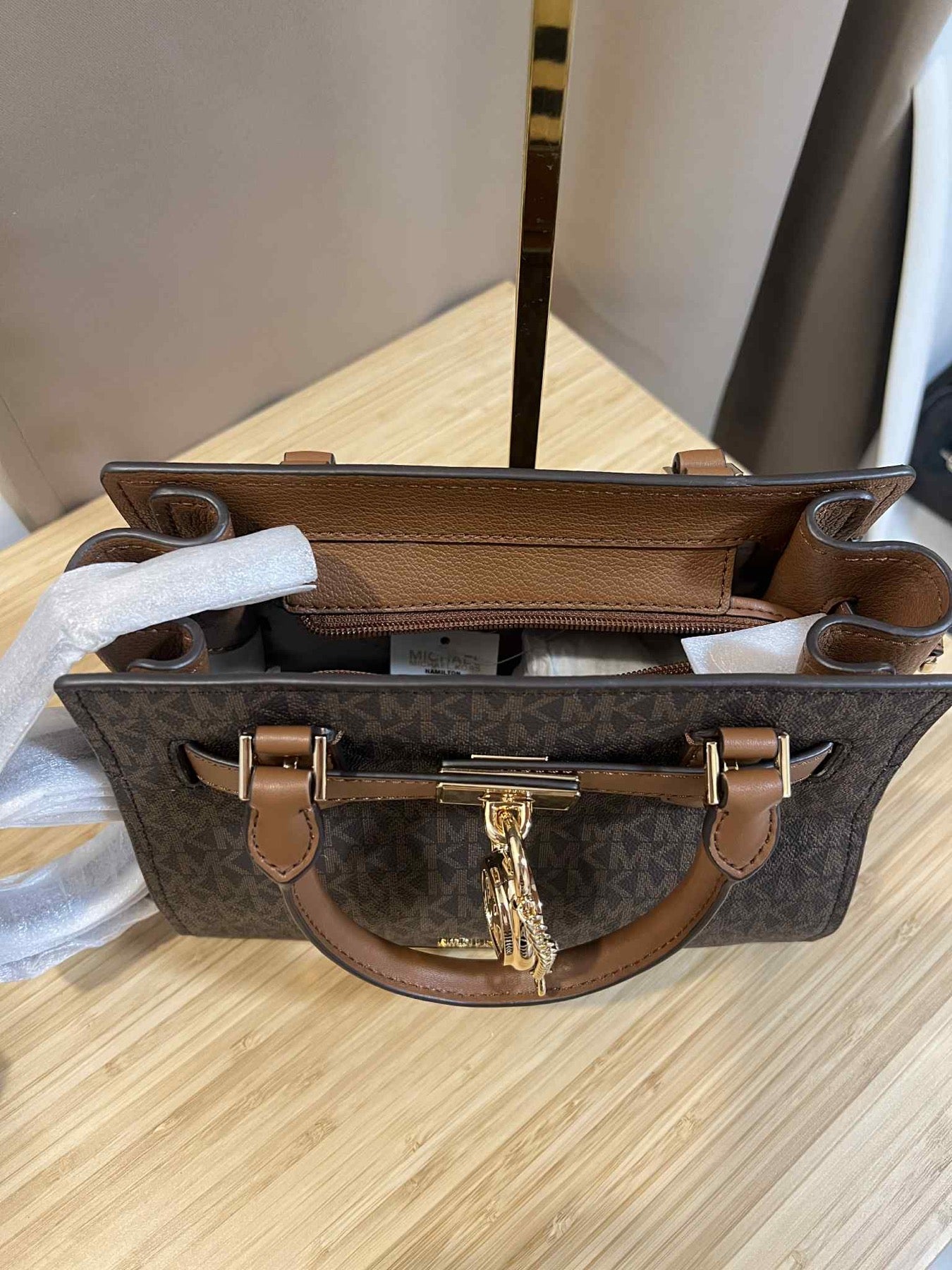 ORIG & IMPORTED MICHAEL KORS MK Hamilton Small Logo Satchel Brown Bag