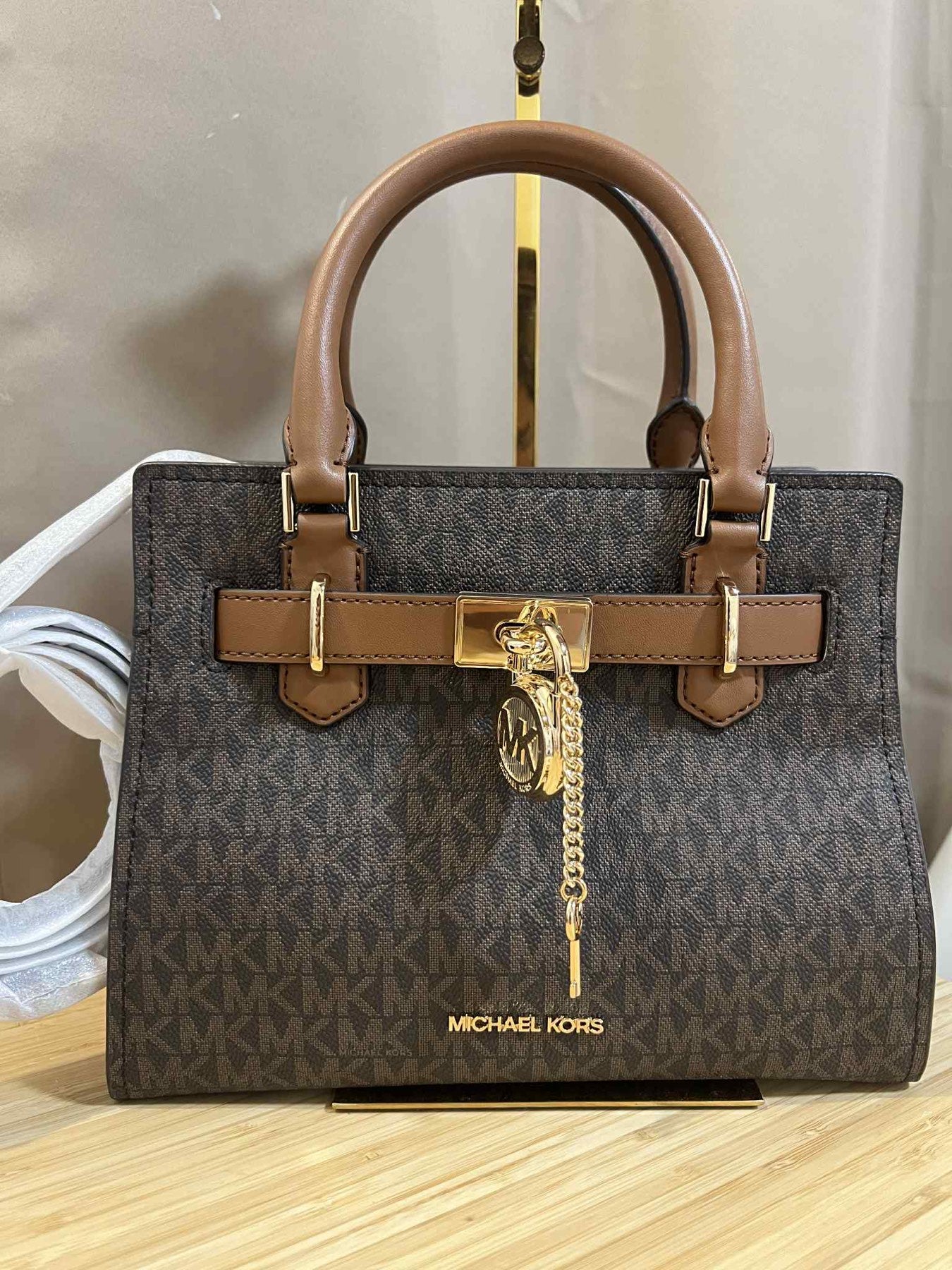 ORIG & IMPORTED MICHAEL KORS MK Hamilton Small Logo Satchel Brown Bag