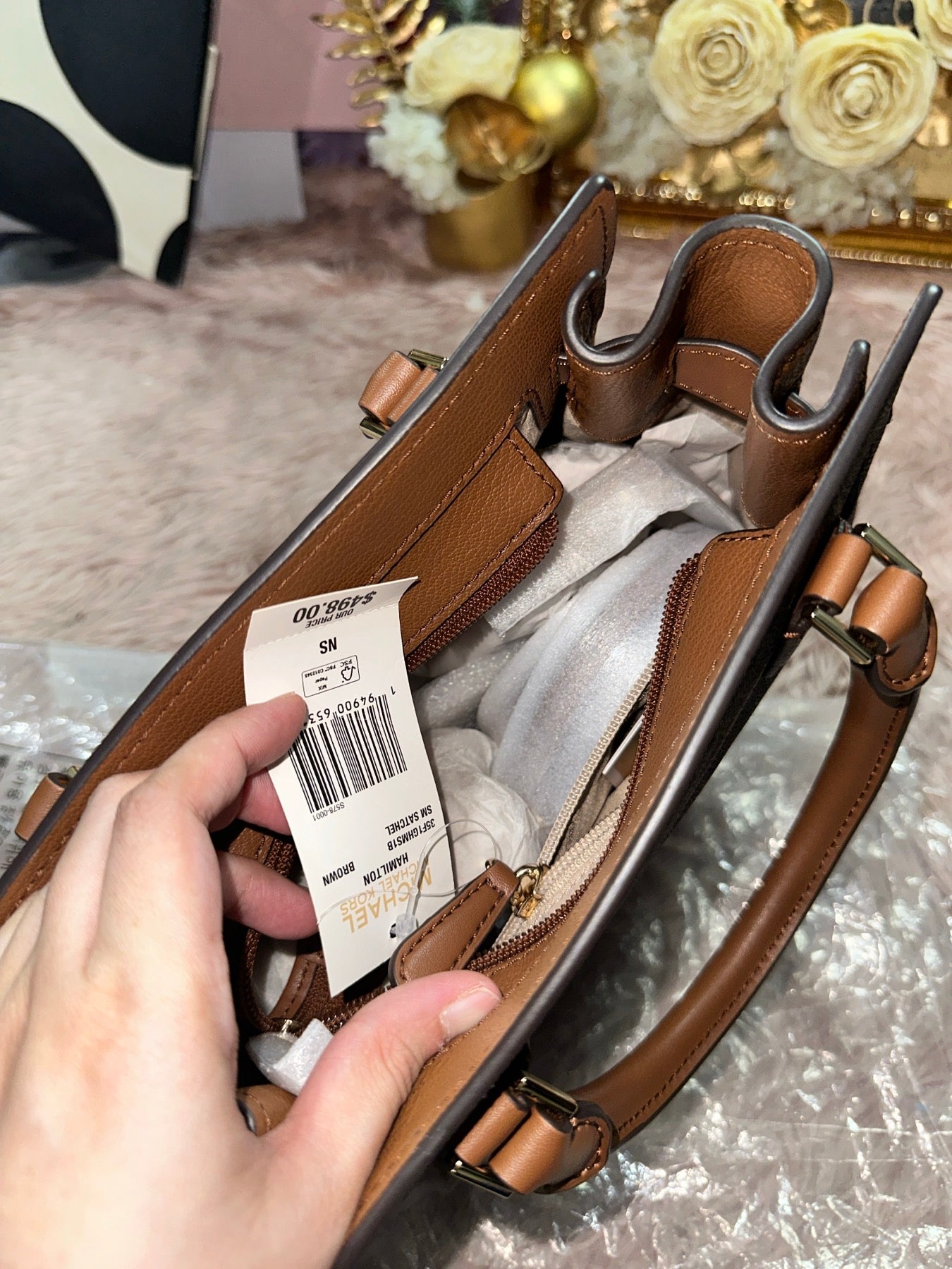 ORIG & IMPORTED MICHAEL KORS MK Hamilton Small Logo Satchel Brown Bag