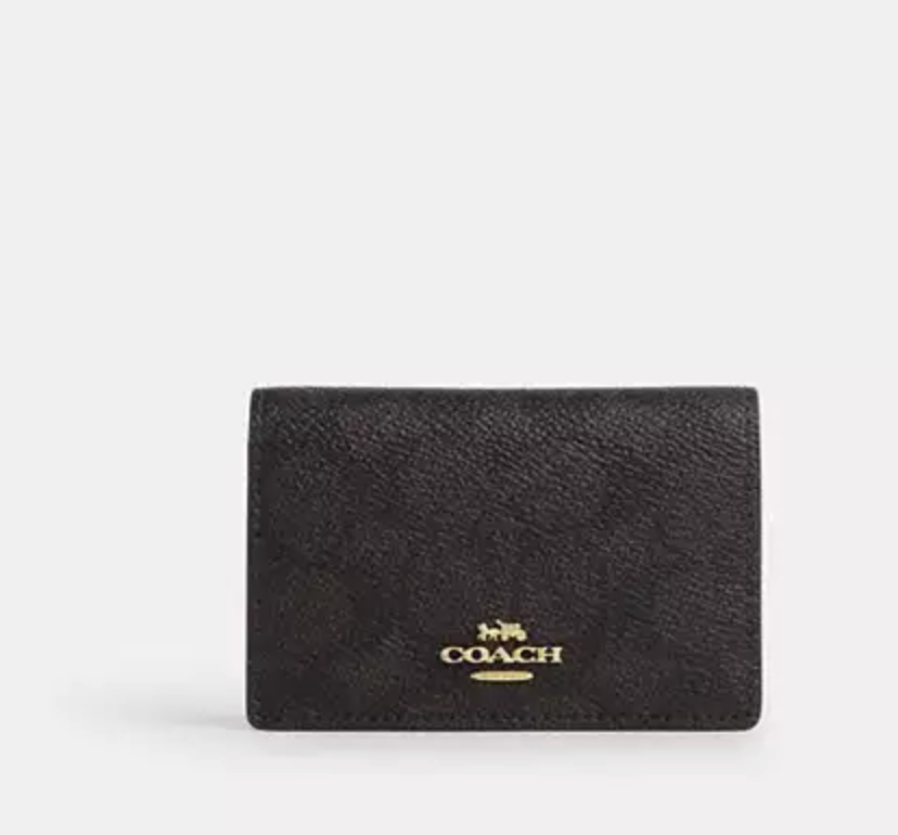 ORIG & IMPORTED Coach Business Card Case Signature Canvas Small Flap Brown Wallet