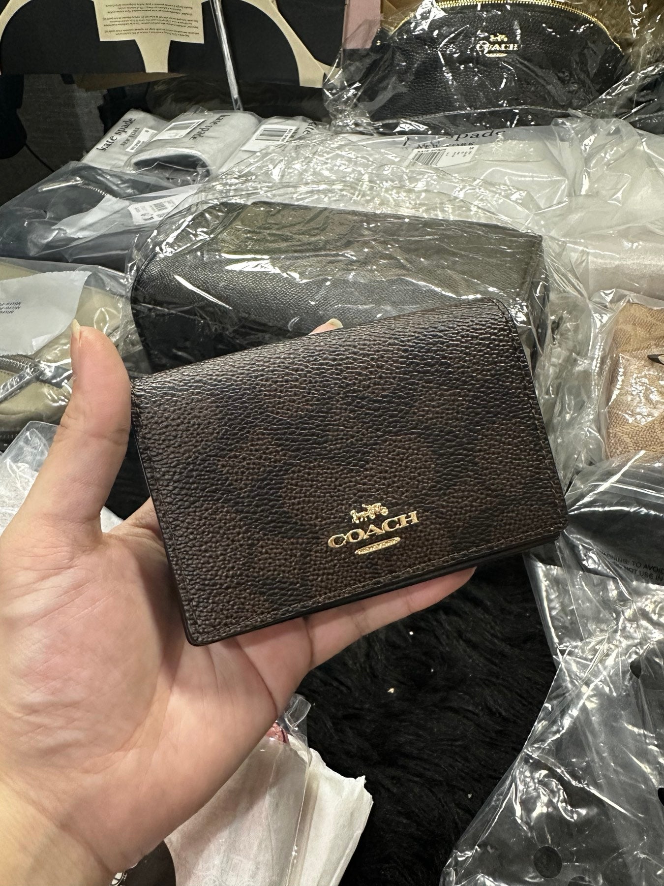 ORIG & IMPORTED Coach Business Card Case Signature Canvas Small Flap Brown Wallet