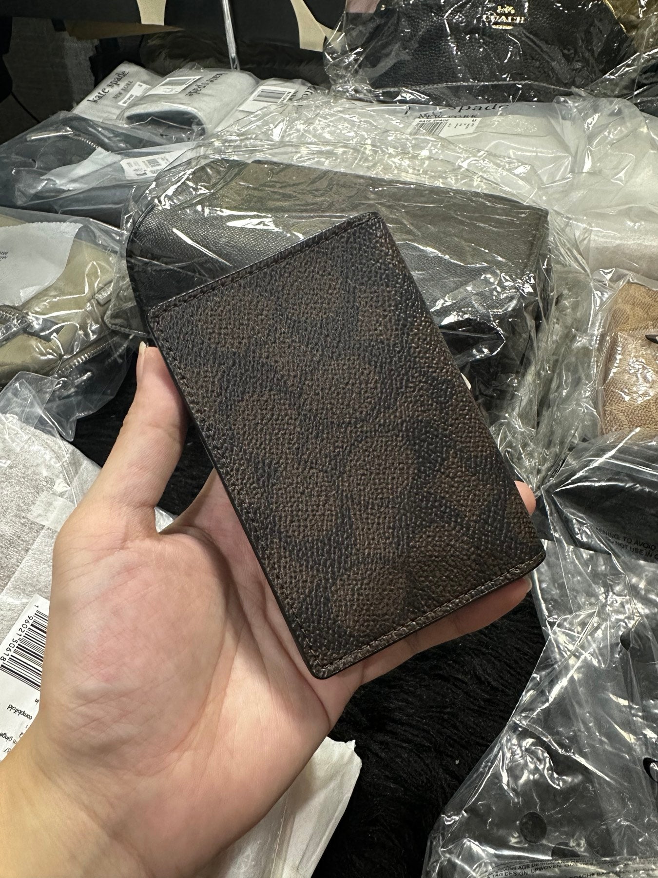 ORIG & IMPORTED Coach Business Card Case Signature Canvas Small Flap Brown Wallet