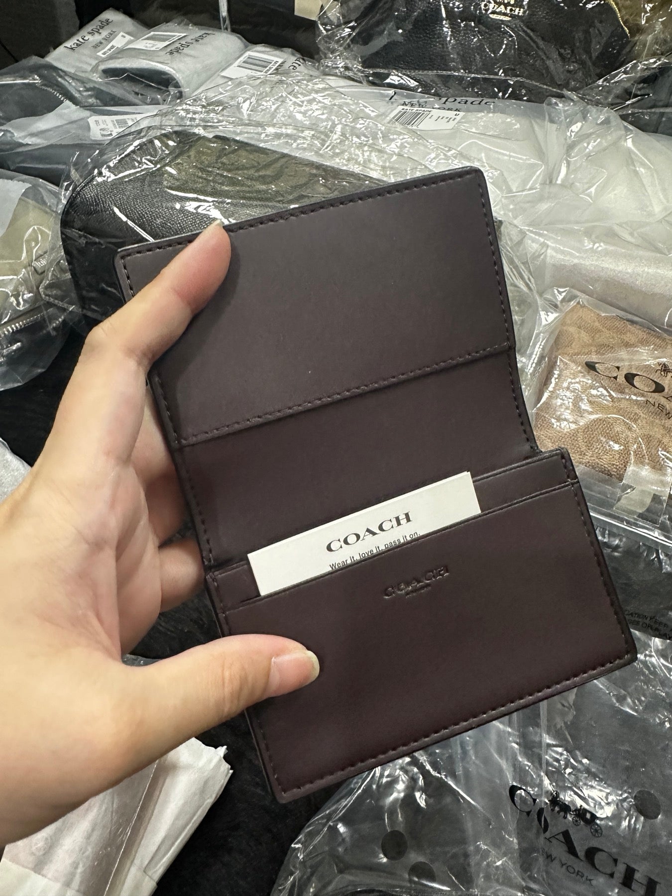 ORIG & IMPORTED Coach Business Card Case Signature Canvas Small Flap Brown Wallet