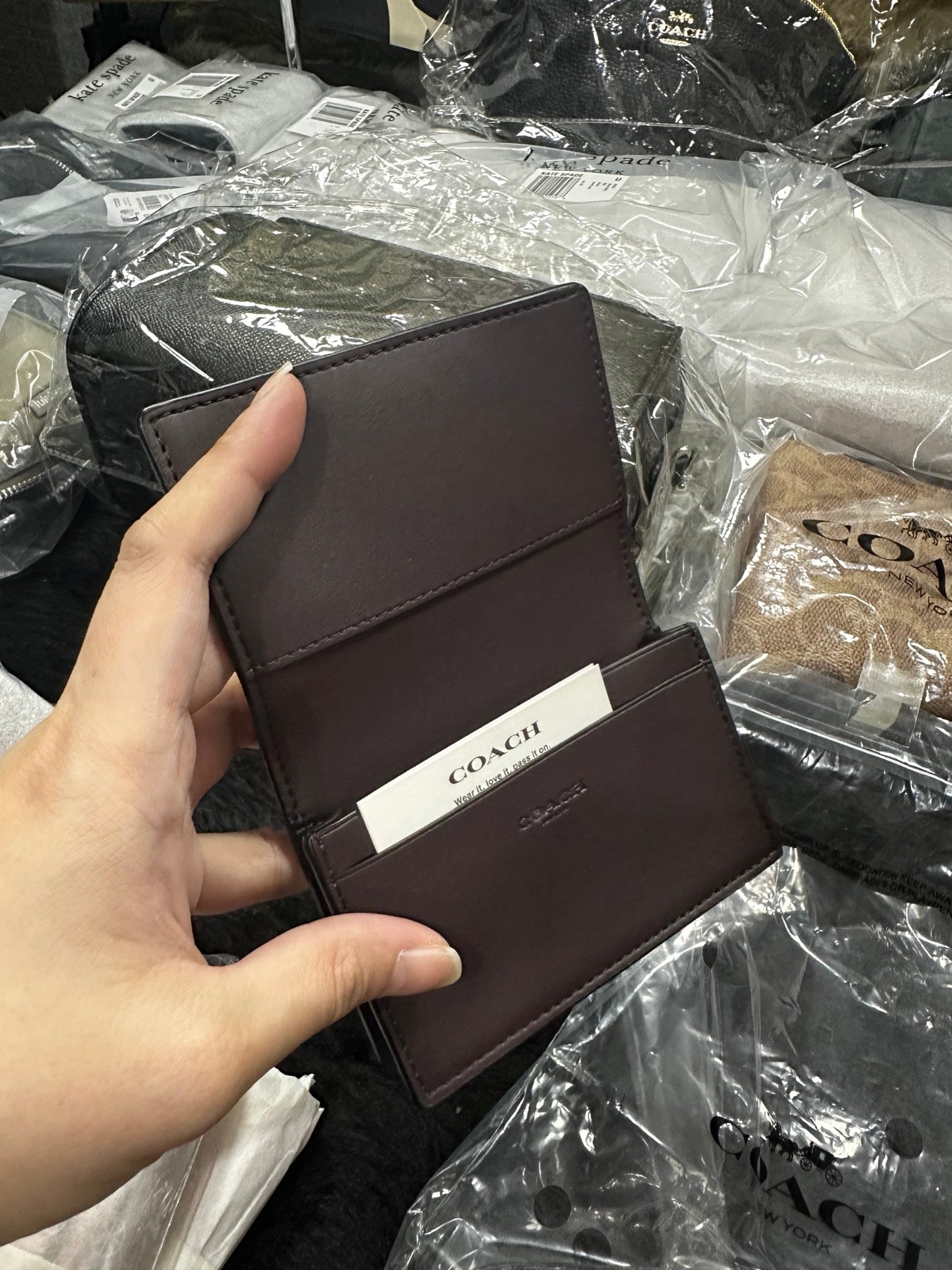 ORIG & IMPORTED Coach Business Card Case Signature Canvas Small Flap Brown Wallet