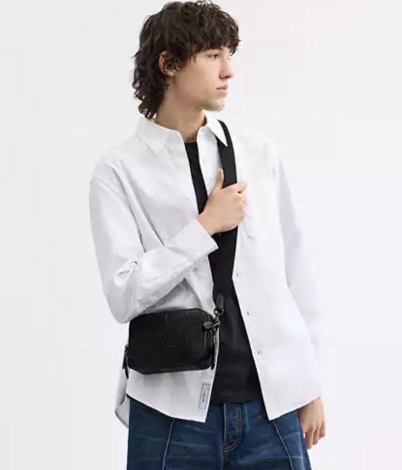 ORIG IMPORTED Coach Charter Crossbody Small Men Black Bag 19 In Maxi Signature Leather