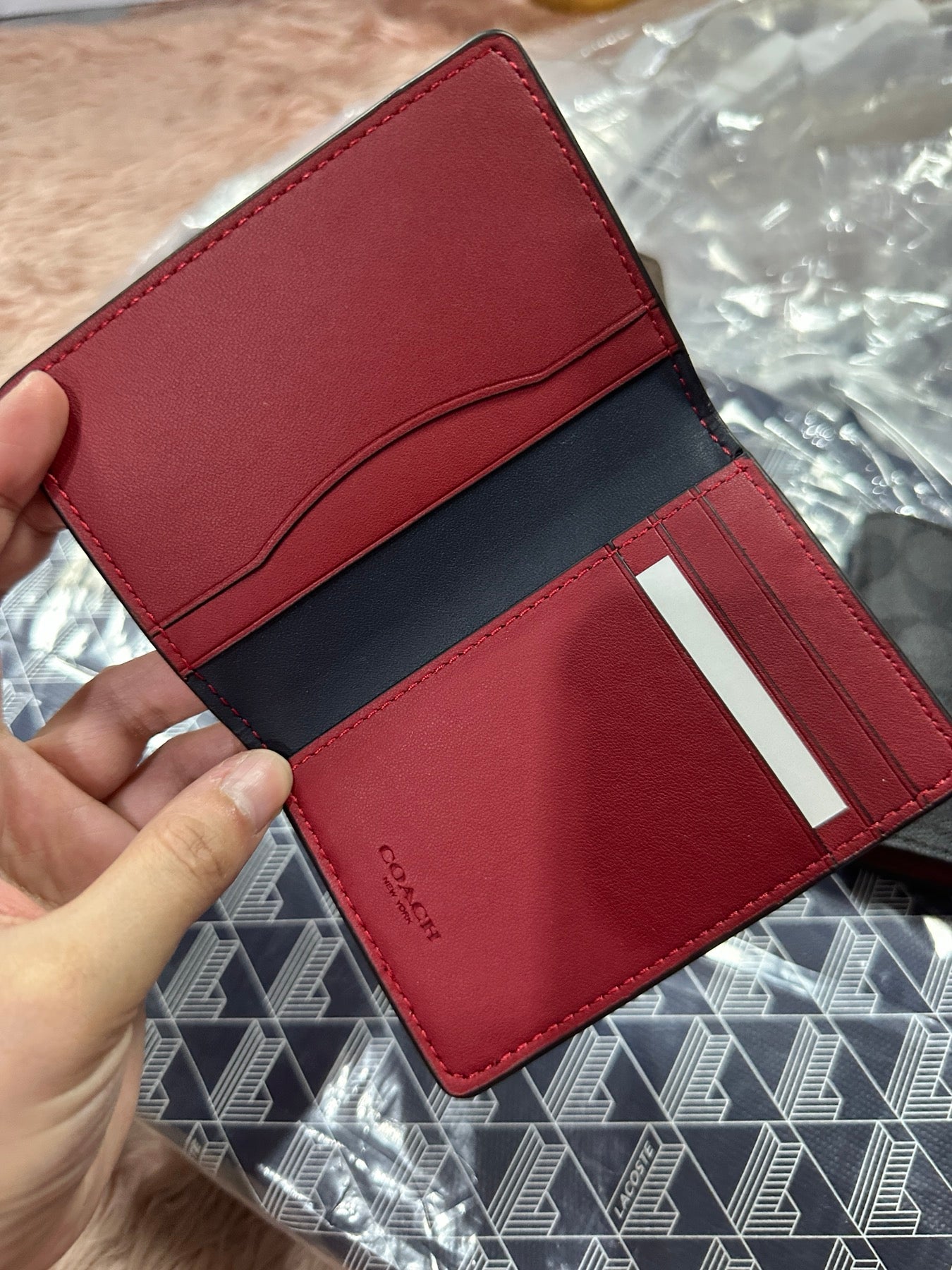 ORIG & IMPORTED Coach Card Men Black Wallet In Colorblock With Coach Patch