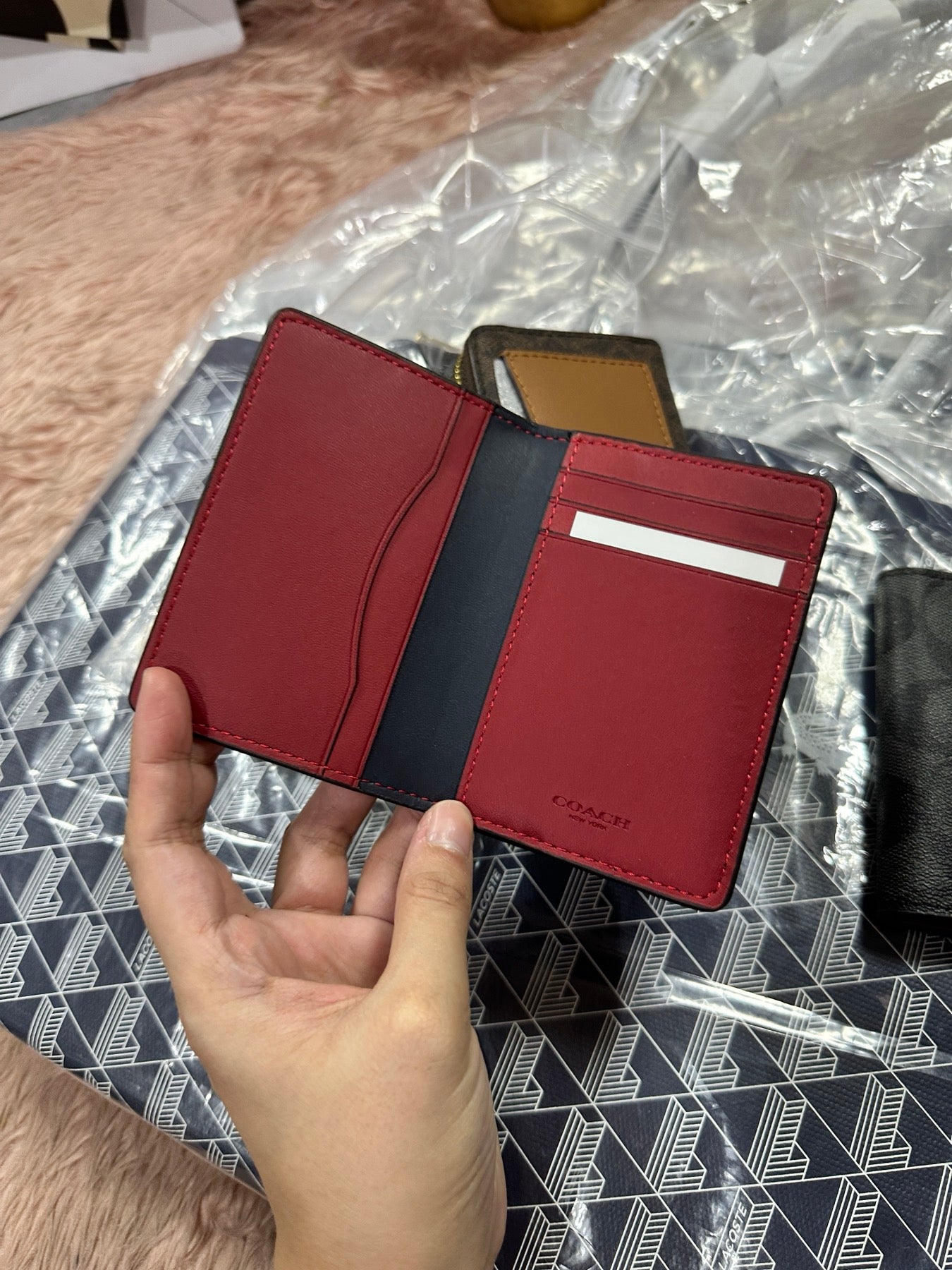 ORIG & IMPORTED Coach Card Men Black Wallet In Colorblock With Coach Patch