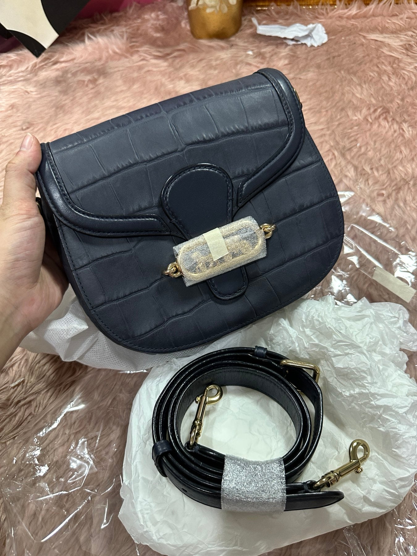 ORIG Preloved Coach Jade Saddle Blue Bag