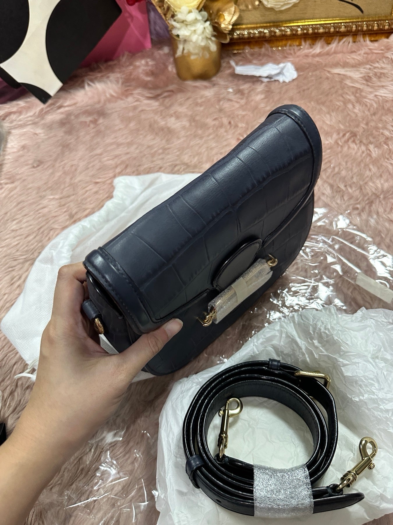 ORIG Preloved Coach Jade Saddle Blue Bag