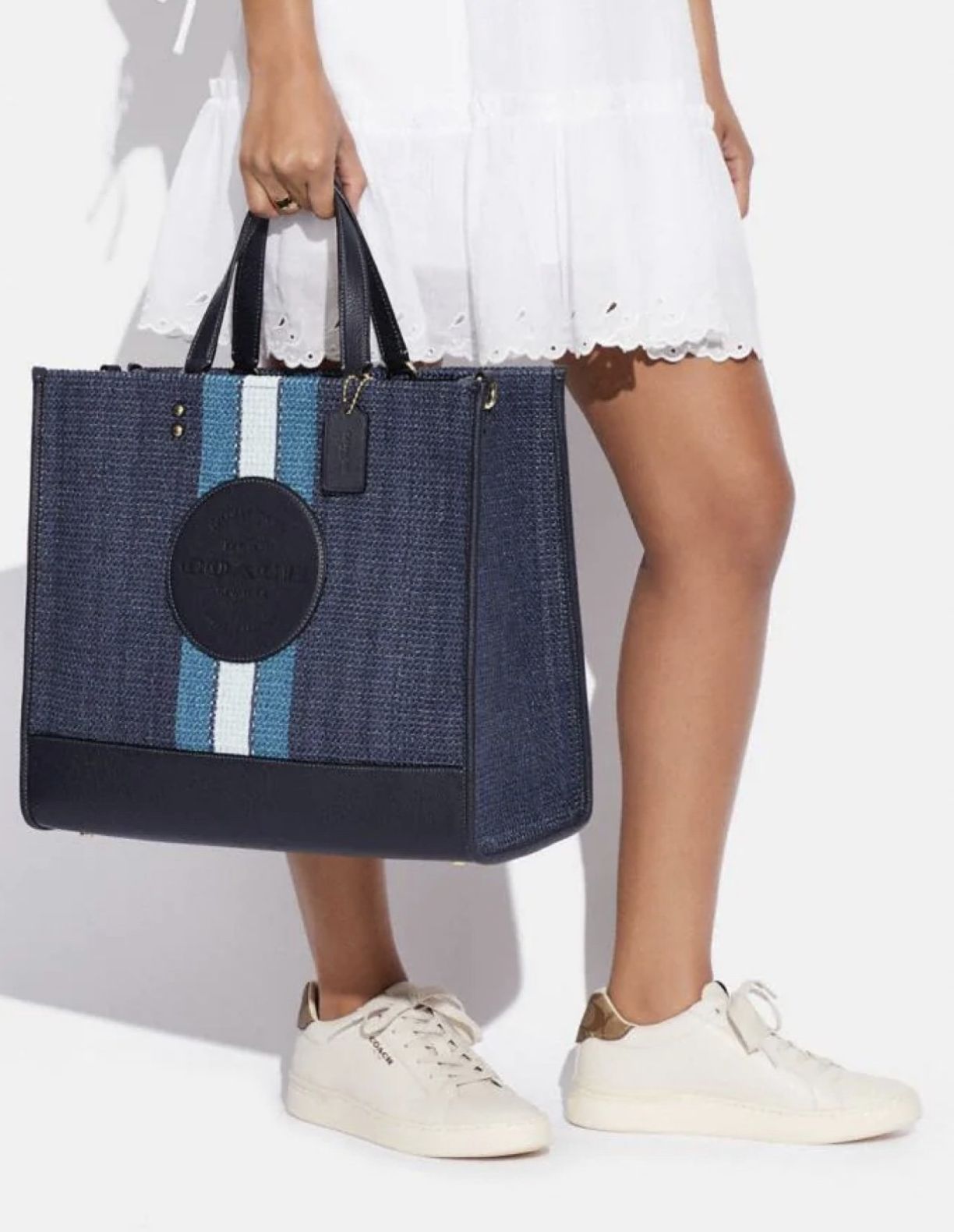 ORIG Preloved Coach Dempsey Tote Large Blue Bag 40 With Coach Patch