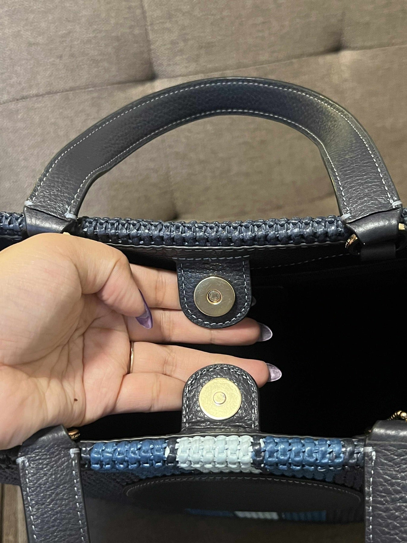 ORIG Preloved Coach Dempsey Tote Large Blue Bag 40 With Coach Patch