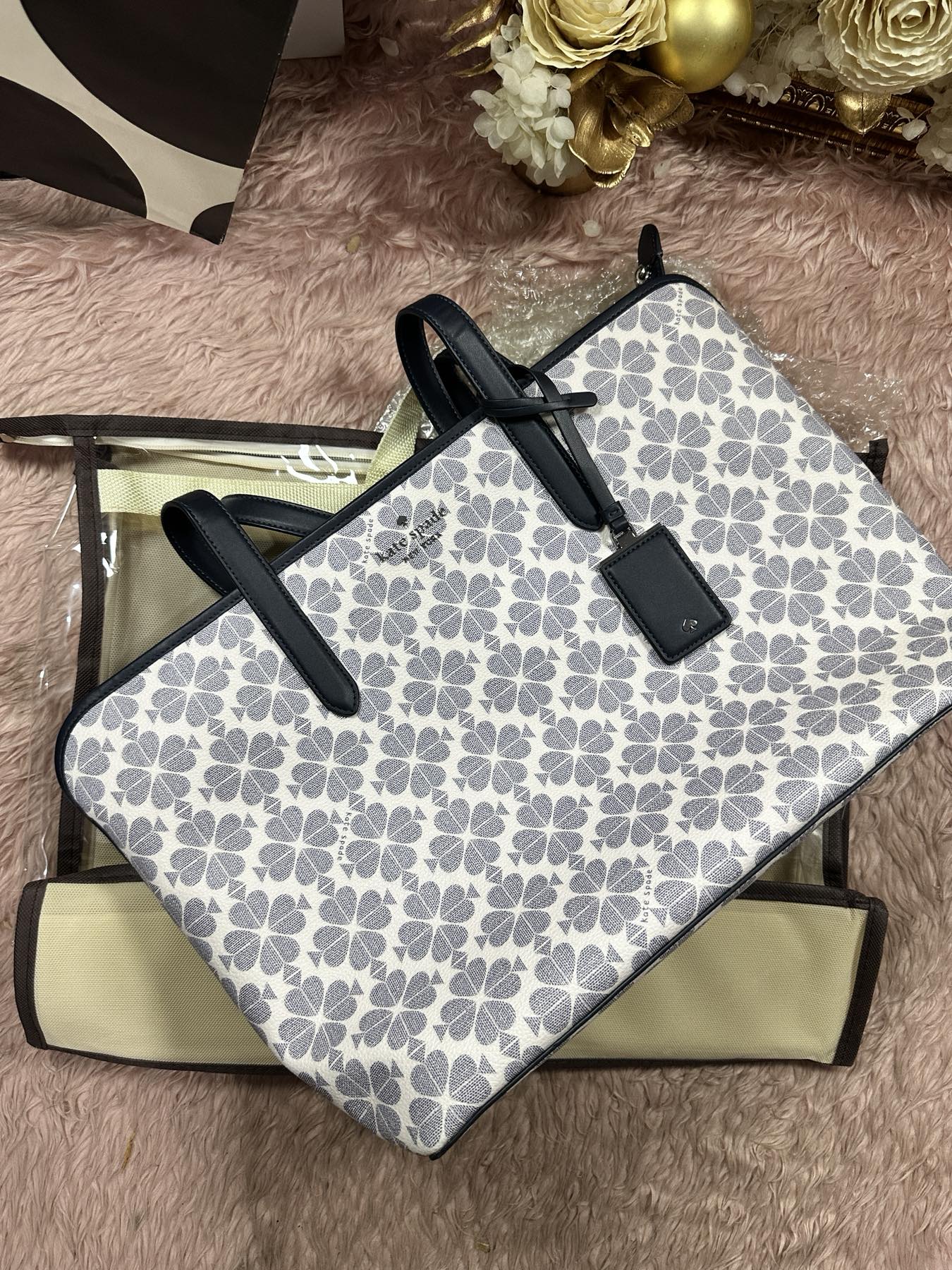 ORIG Preloved KATE SPADE KS Signature Spade Flower Large Tote Black Bag