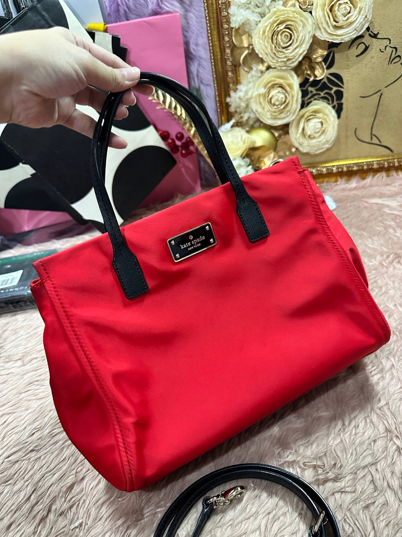 ORIG Preloved KATE SPADE KS blake avenue small nylon tote bag red