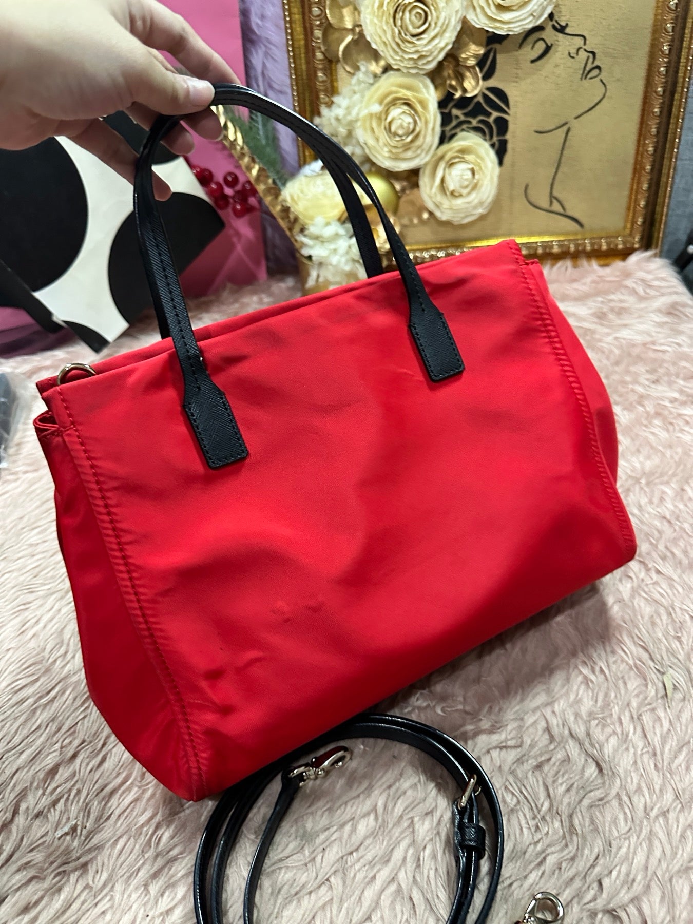 ORIG Preloved KATE SPADE KS blake avenue small nylon tote bag red