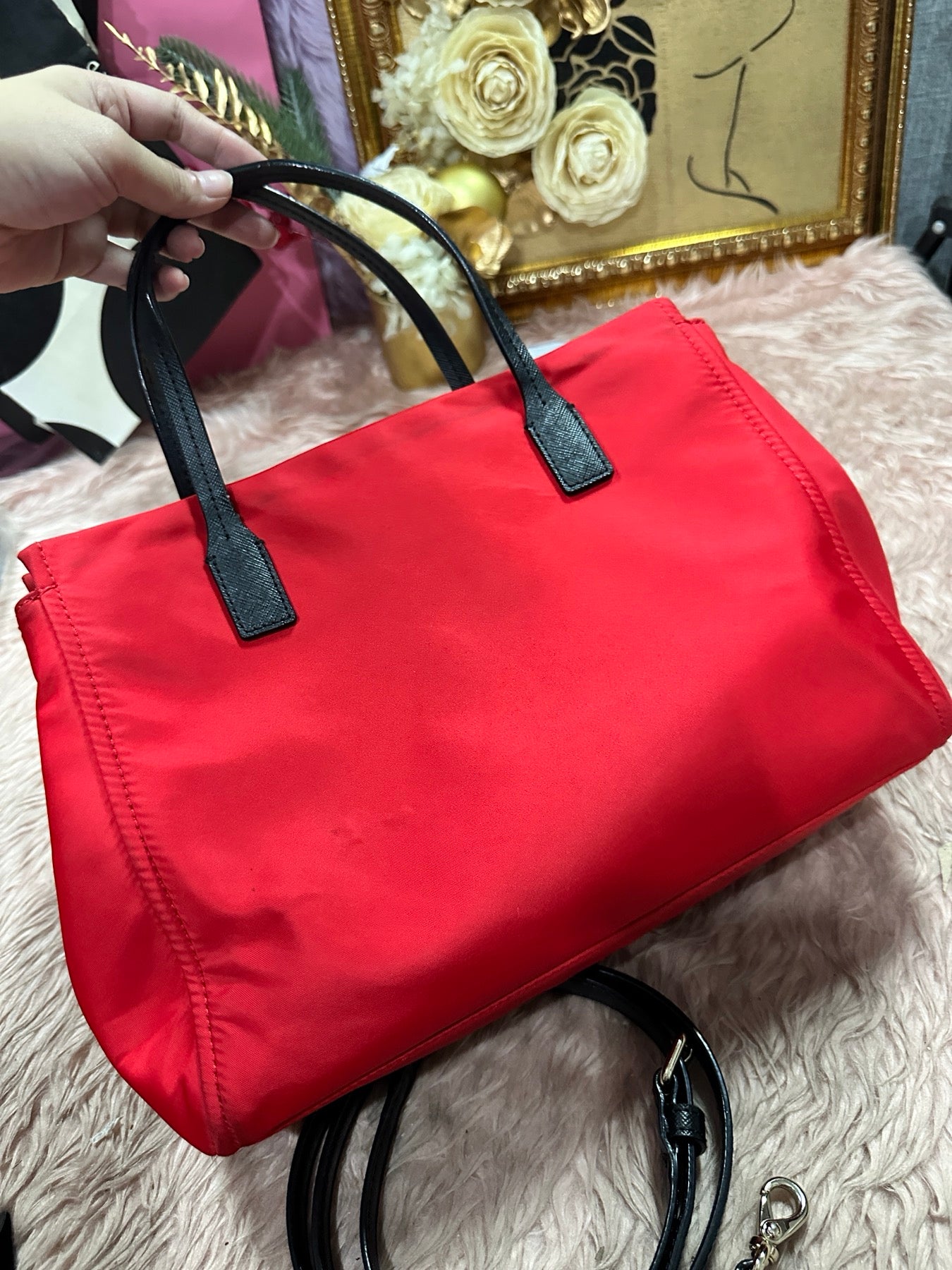 ORIG Preloved KATE SPADE KS blake avenue small nylon tote bag red
