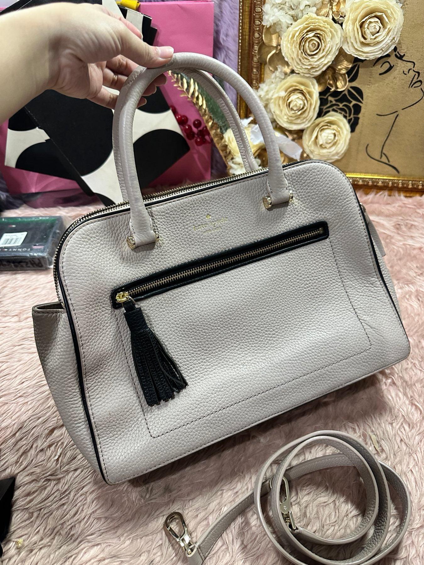 ORIG Preloved KATE SAPDE KS Kalen Chester Street Satchel Triple Compartment Taupe Bag