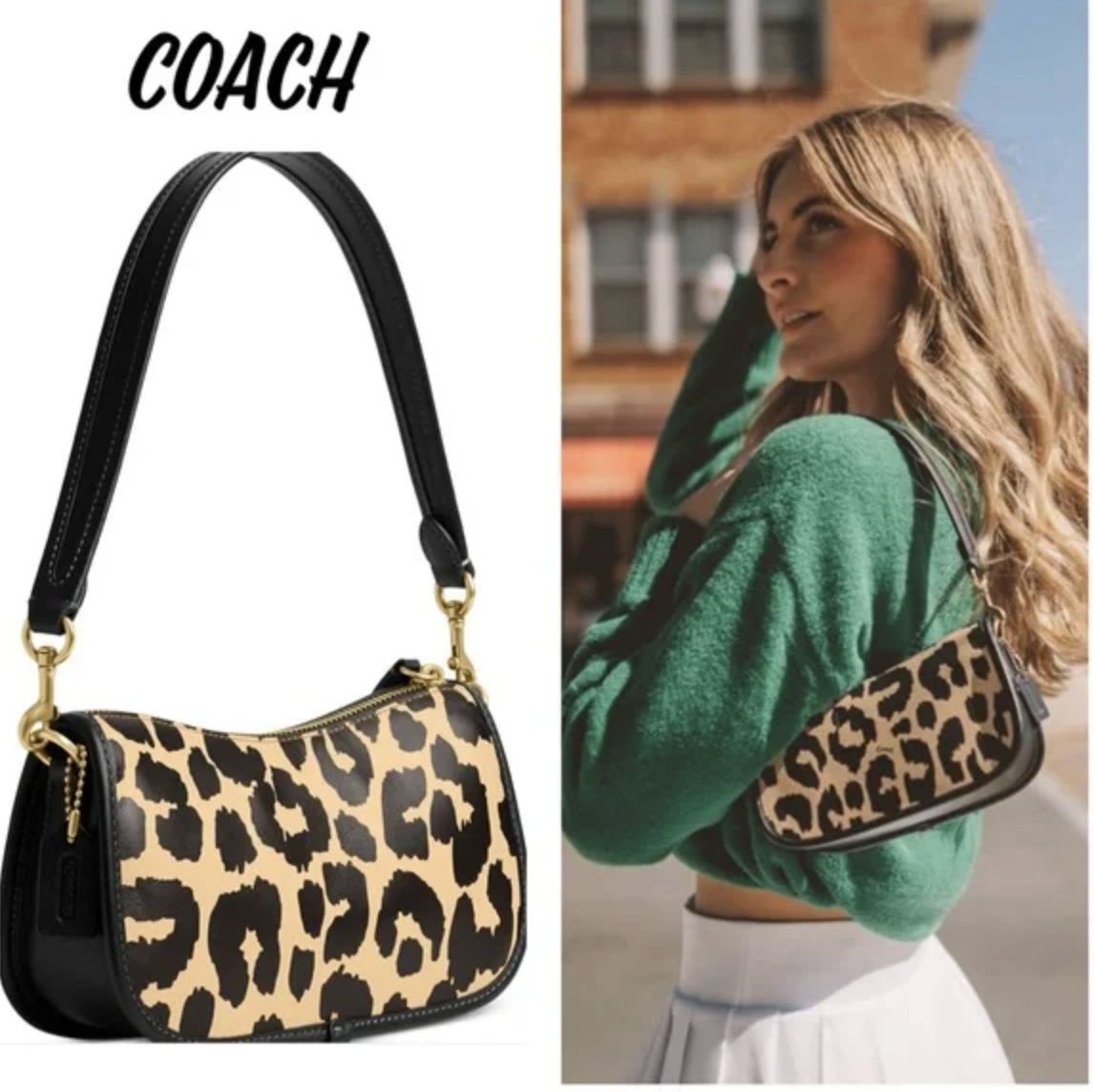 ORIG & IMPORTED COACH Retail Leopard Printed Mini Leather Bag Swinger 20 Black/Beige