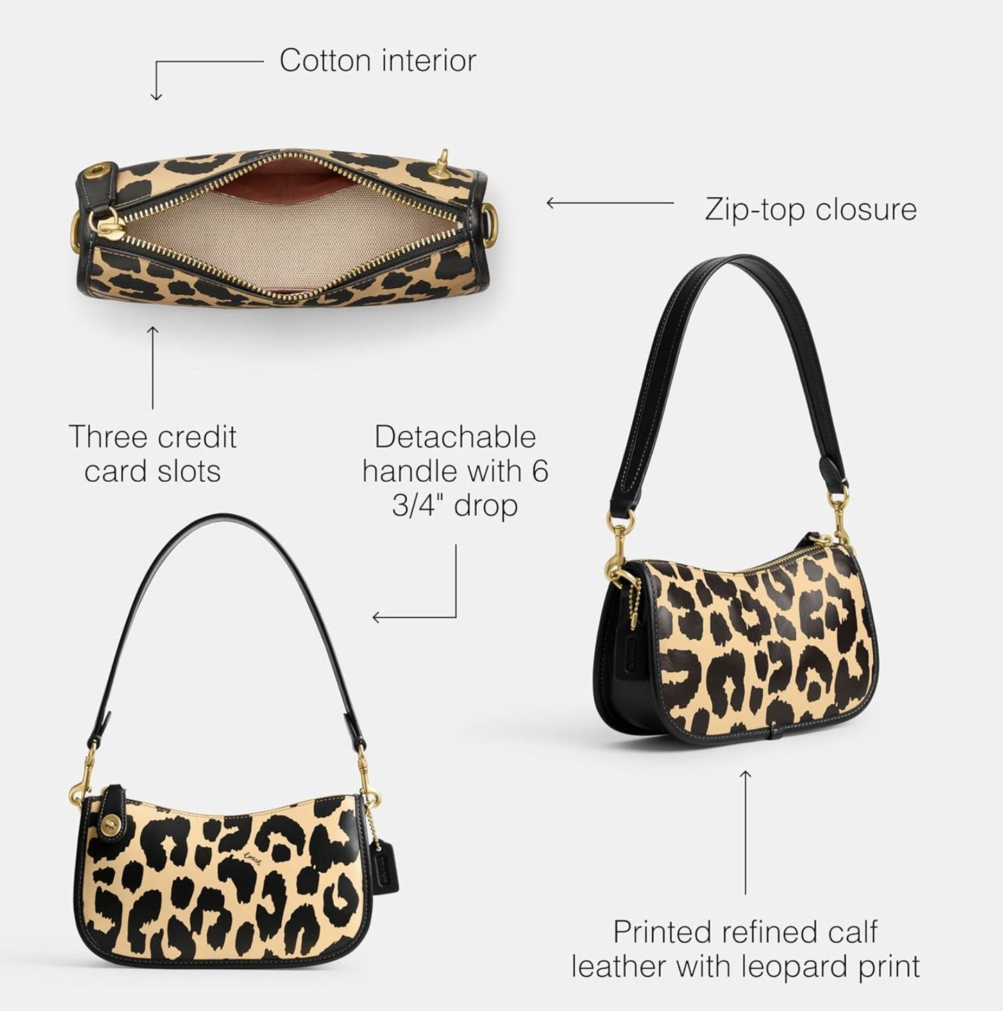 ORIG & IMPORTED COACH Retail Leopard Printed Mini Leather Bag Swinger 20 Black/Beige