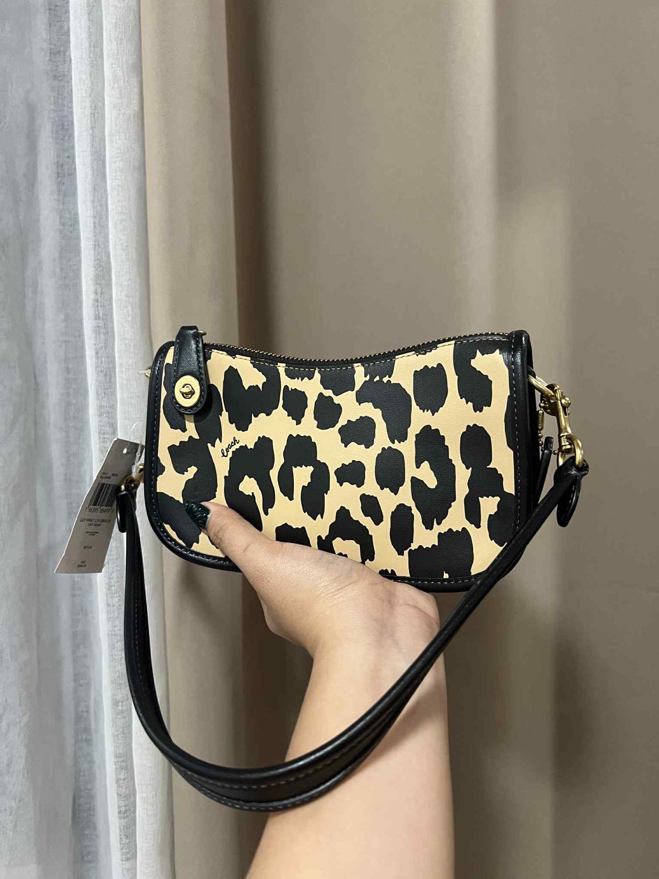 ORIG & IMPORTED COACH Retail Leopard Printed Mini Leather Bag Swinger 20 Black/Beige