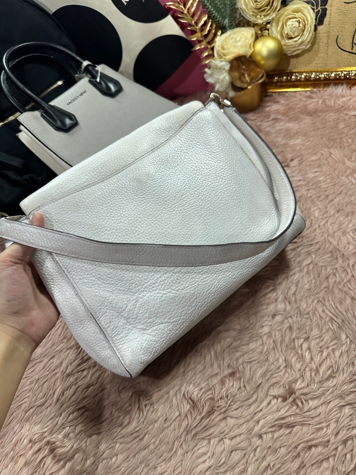 ORIG Preloved REPAIRED KATE SPADE KS Leila Medium Flap Shoulder Bag White