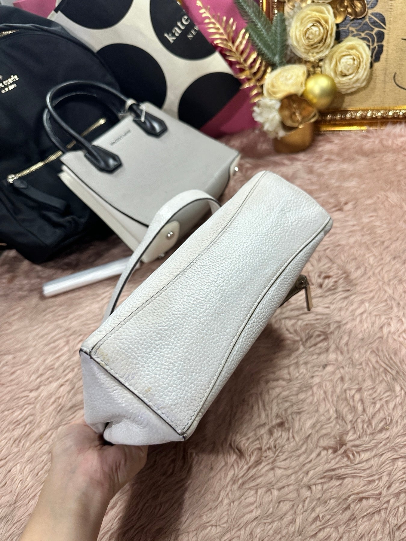 ORIG Preloved REPAIRED KATE SPADE KS Leila Medium Flap Shoulder Bag White