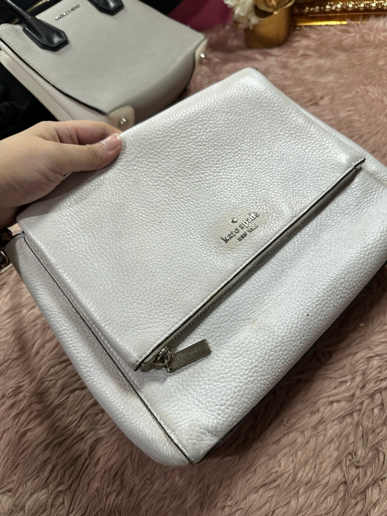 ORIG Preloved REPAIRED KATE SPADE KS Leila Medium Flap Shoulder Bag White