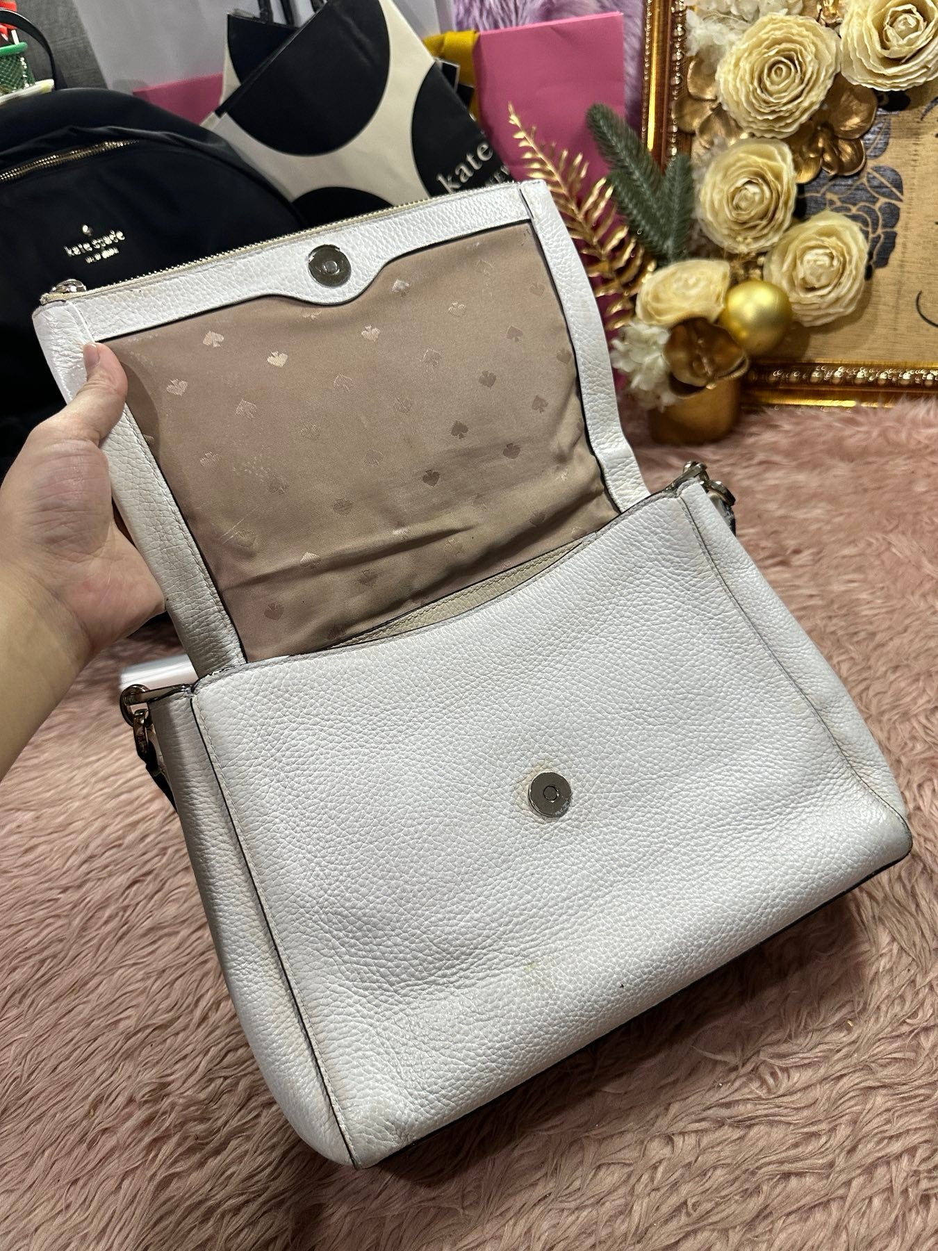 ORIG Preloved REPAIRED KATE SPADE KS Leila Medium Flap Shoulder Bag White