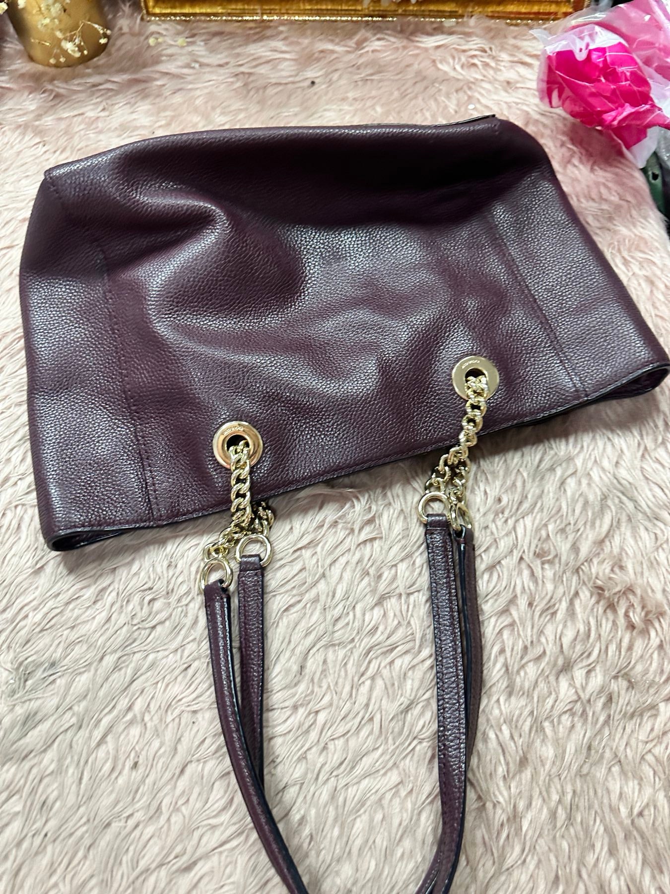 ORIG Preloved COACH Turnlock Chain 27 Tote Bag Maroon