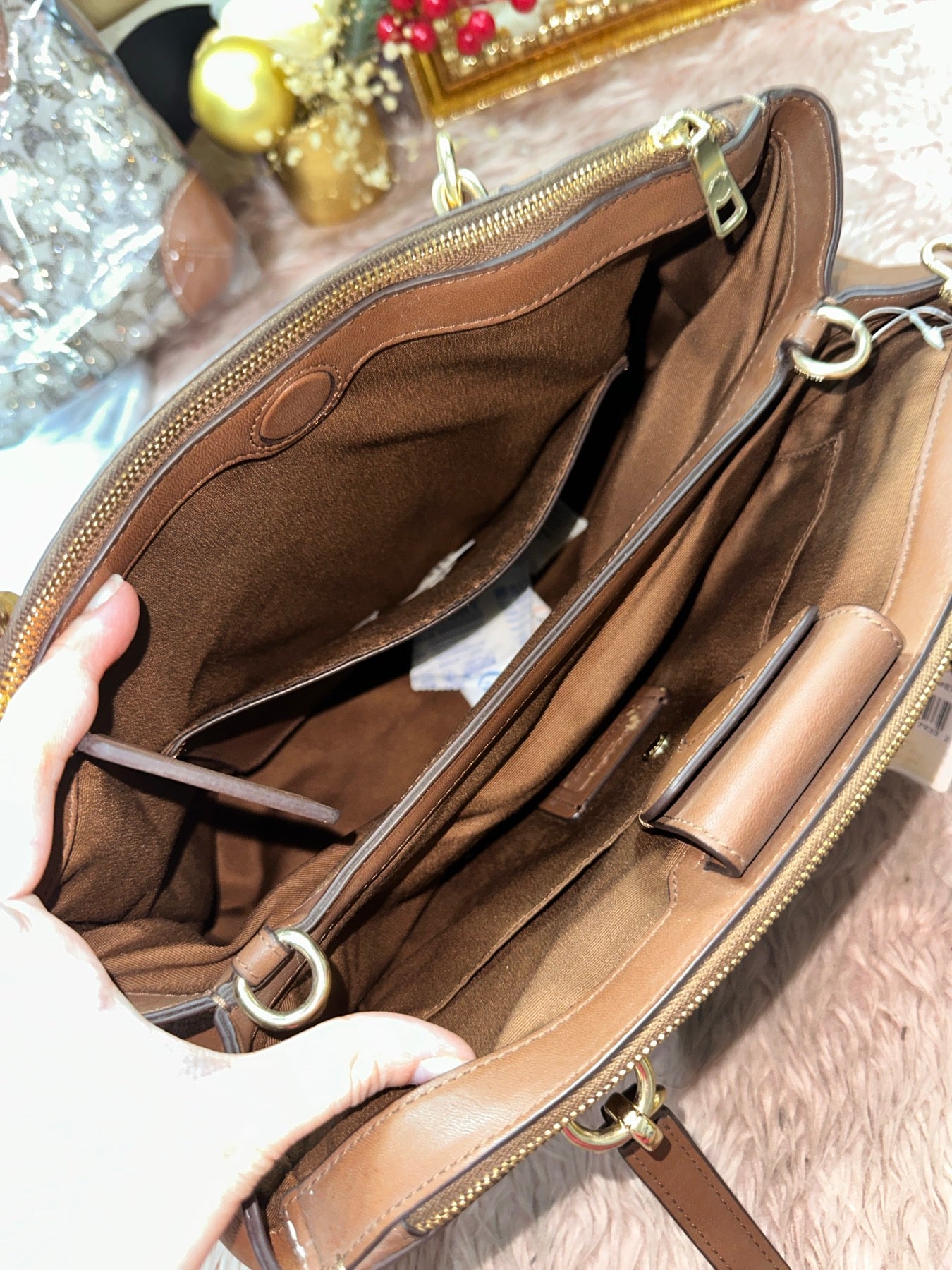 ORIG Preloved COACH CHRISTIE CARRYALL KHAKI LARGE TOTE SATCHEL BROWN BAG
