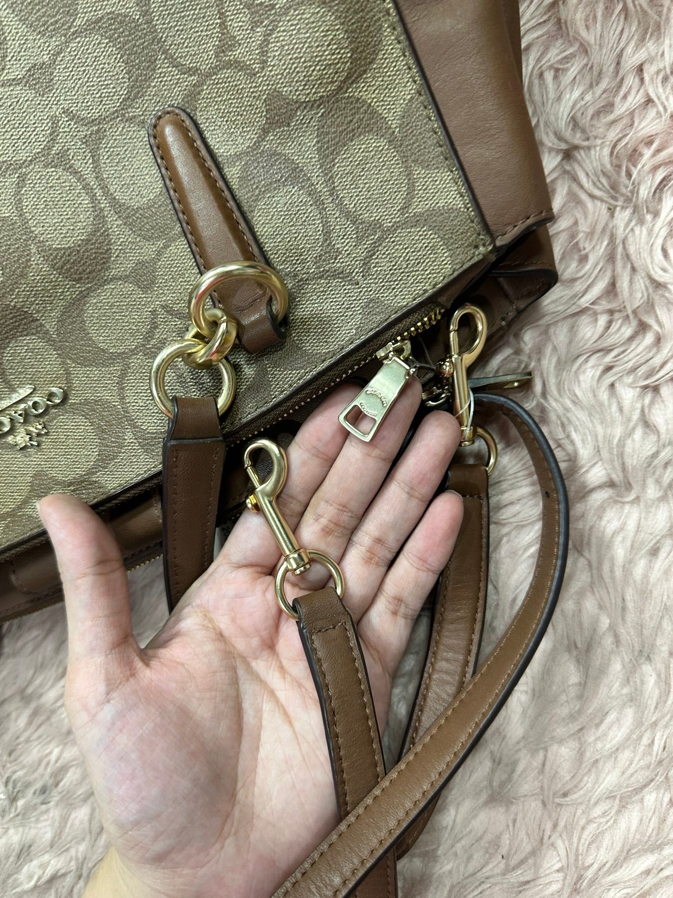 ORIG Preloved COACH CHRISTIE CARRYALL KHAKI LARGE TOTE SATCHEL BROWN BAG