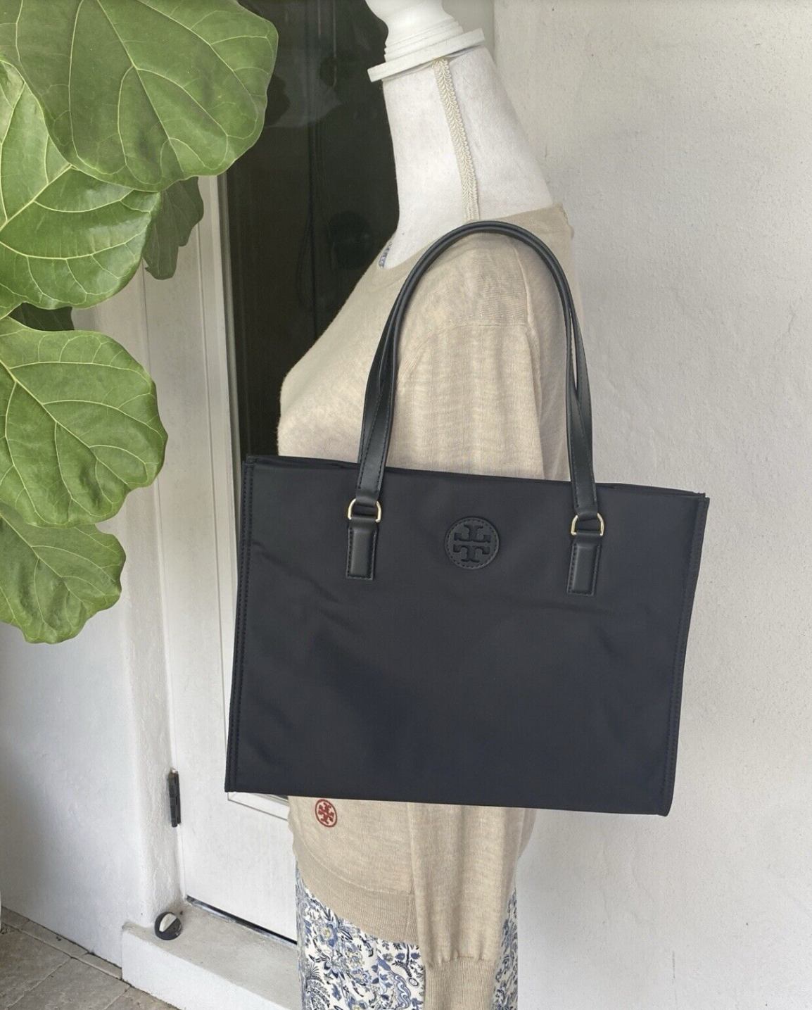 ORIG & IMPORTED Tory Burch TB Ella Small Nylon Tote Black Bag