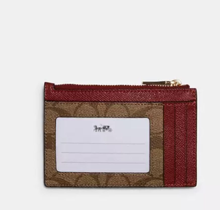 ORIG & IMPORTED COACH Boxed Skinny Id Case And Picture Bag Charm Set In Signature Canvas Brown/Red