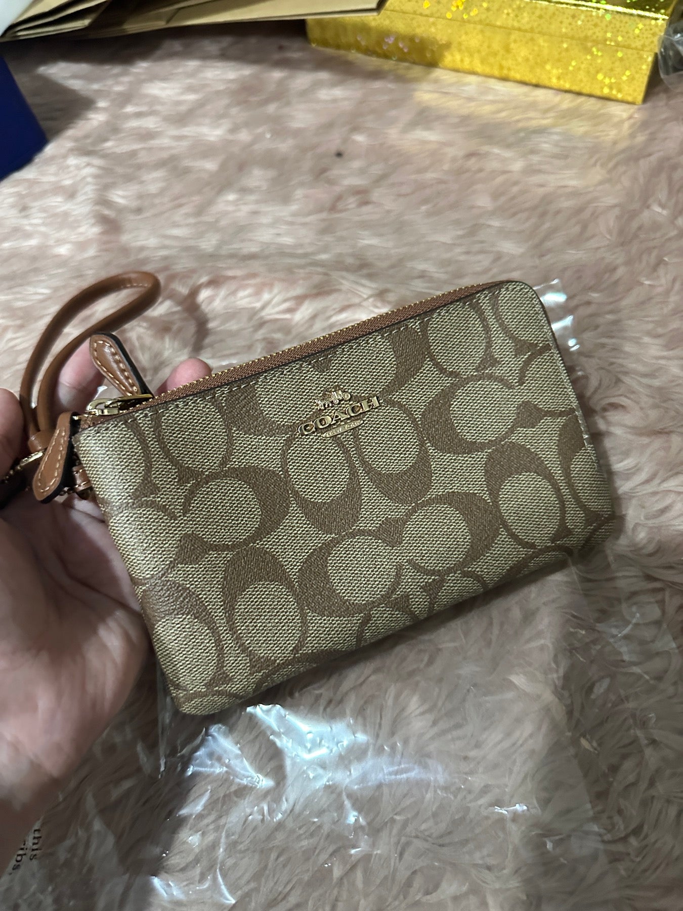 ORIG & IMPORTED COACH Boxed Skinny Id Case And Picture Bag Charm Set In Signature Canvas Brown/Red