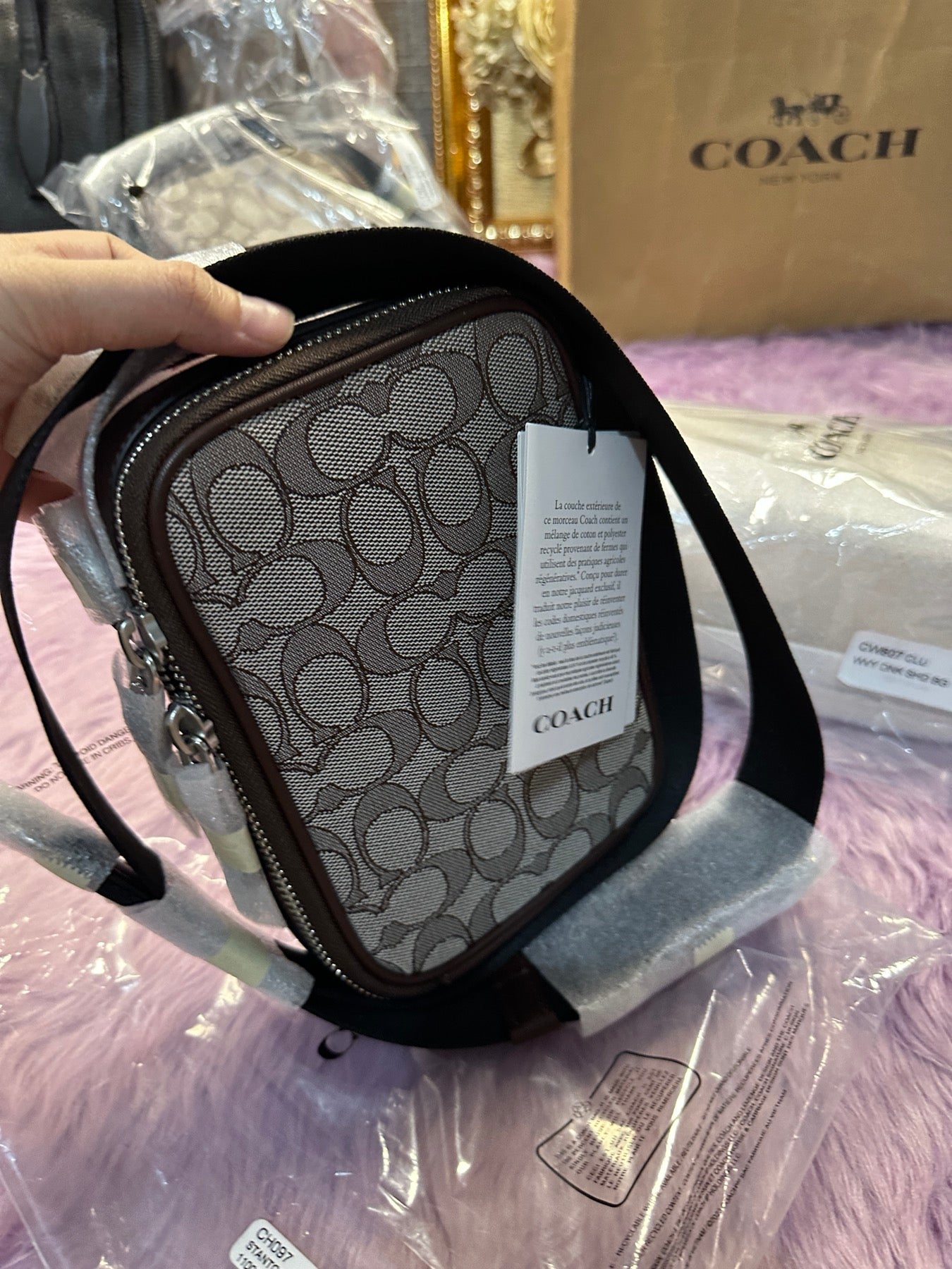 ORIG & IMPORTED Coach Stanton Crossbody In Signature Jacquard Maple Brown Men Bag