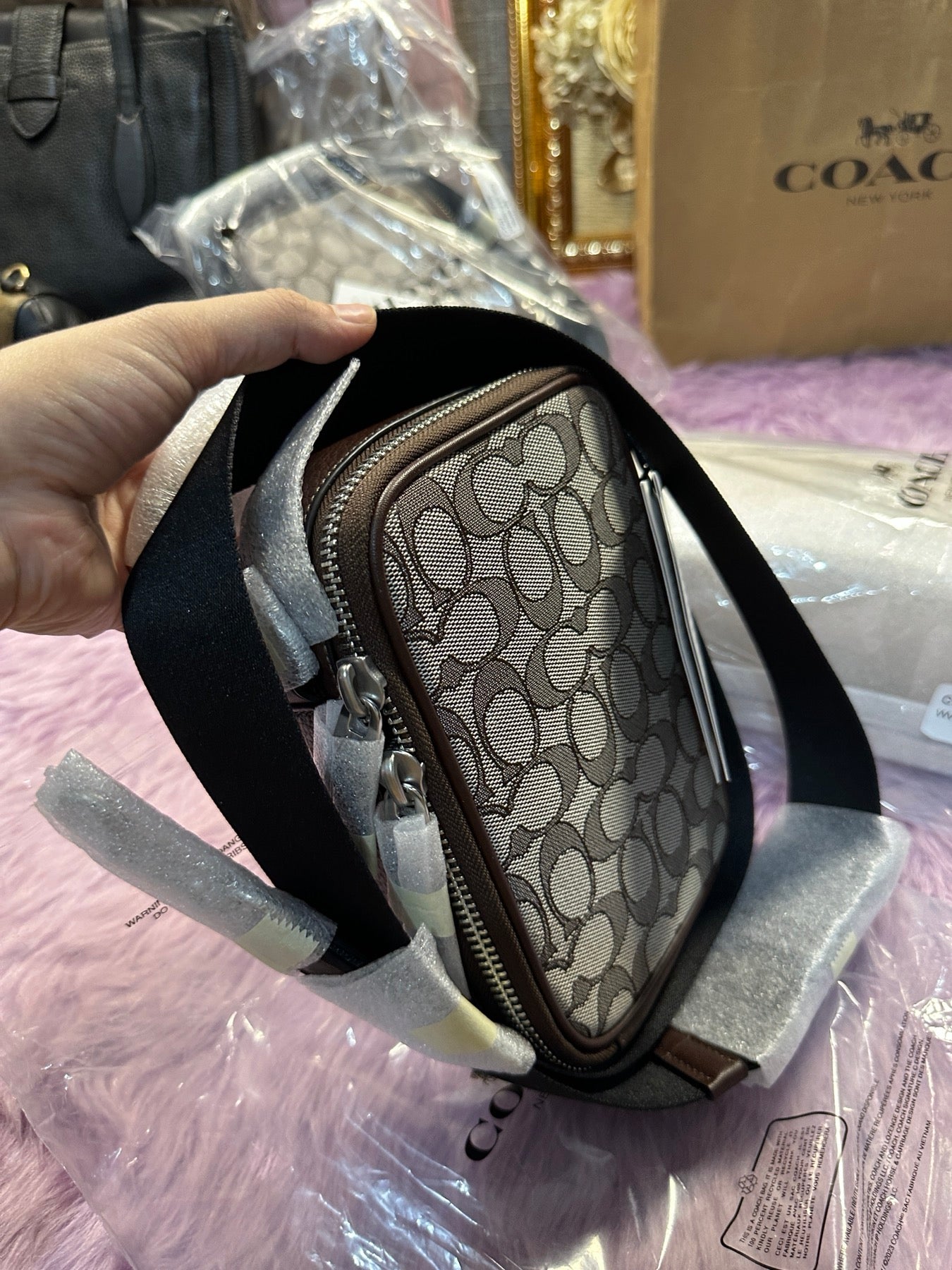 ORIG & IMPORTED Coach Stanton Crossbody In Signature Jacquard Maple Brown Men Bag