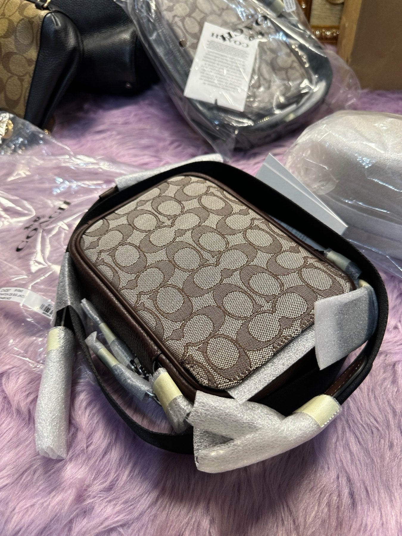 ORIG & IMPORTED Coach Stanton Crossbody In Signature Jacquard Maple Brown Men Bag