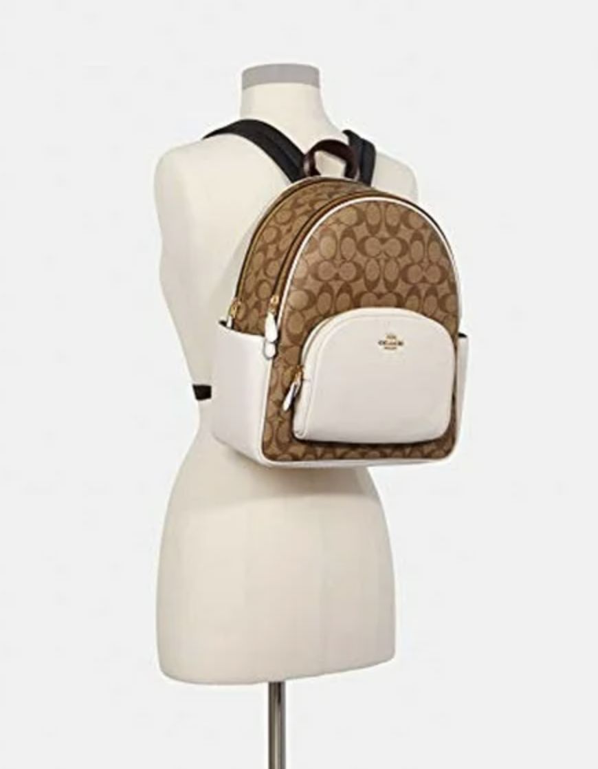 ORIG Preloved Coach Medium Court Backpack In Signature Canvas Khaki/White Bag
