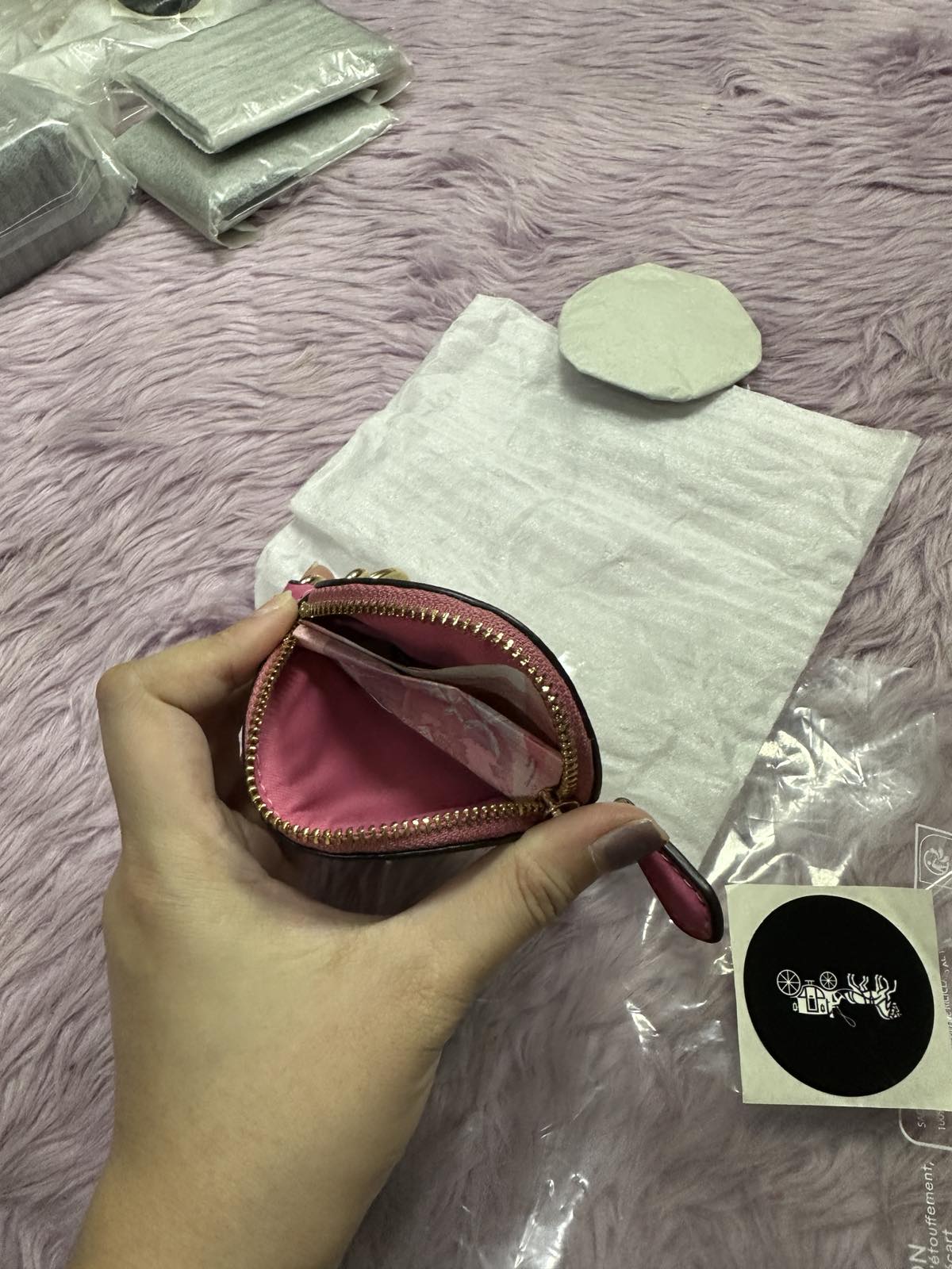 ORIG & IMPORTED COACH Circular Coin Pouch Small Wallet Bag Charm Pink