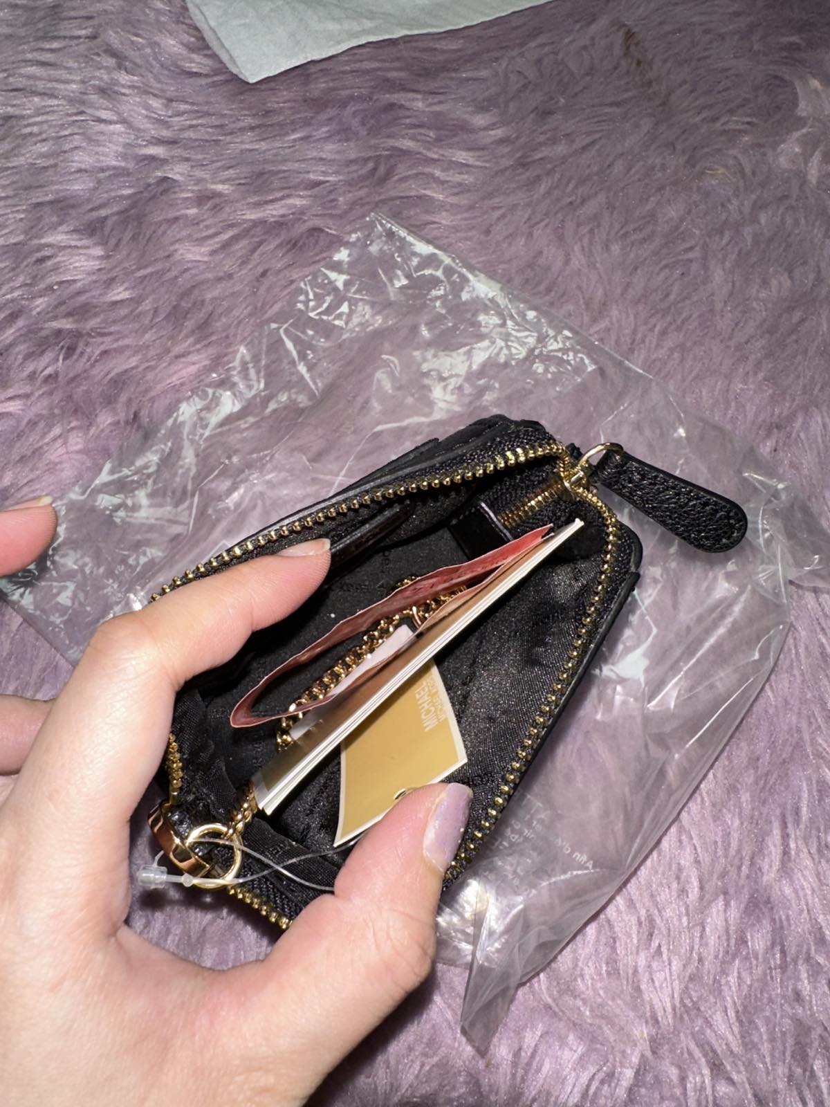 ORIG & IMPORTED Michael Kors Charlotte Small Pouch Key Fob Black Wallet Coin Purse