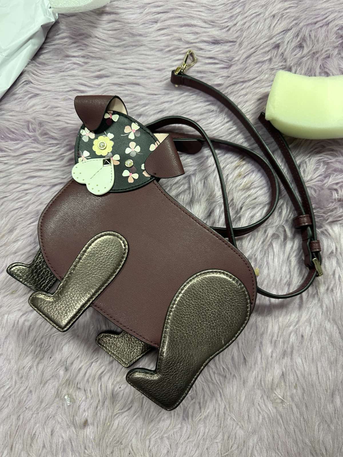 ORIG Preloved KateSpade Floral Pup Dog Crossbody Red Bag Cherrywood