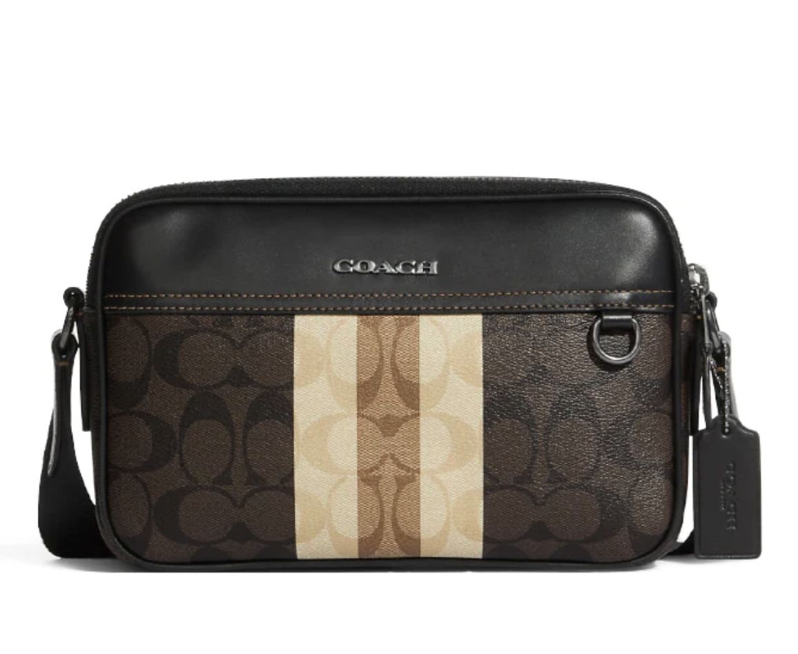 ORIG Preloved Coach Graham Crossbody Men Bag In Blocked Signature Canvas