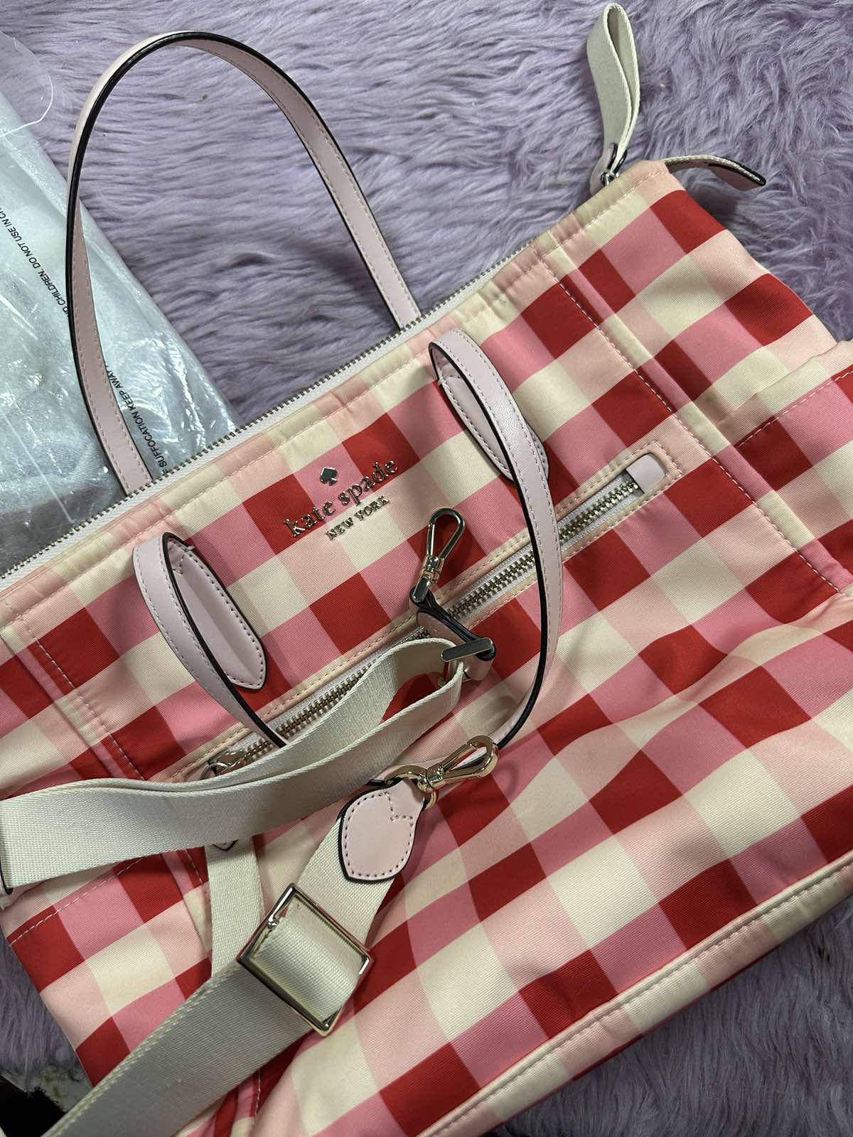 ORIG Preloved Kate Spade KS Chelsea Gingham Medium Satchel Nylon Pink Bag
