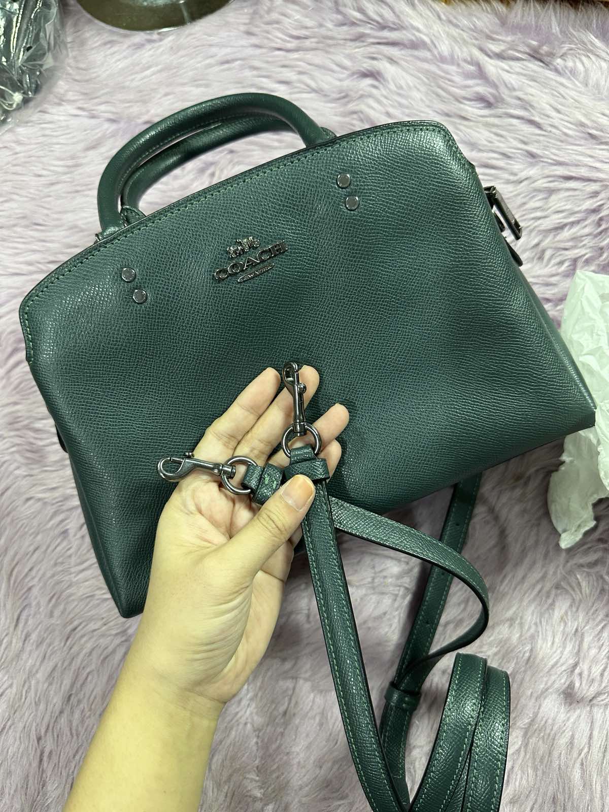 ORIG Preloved Coach Mini Lillie Carryall Teal Green Bag