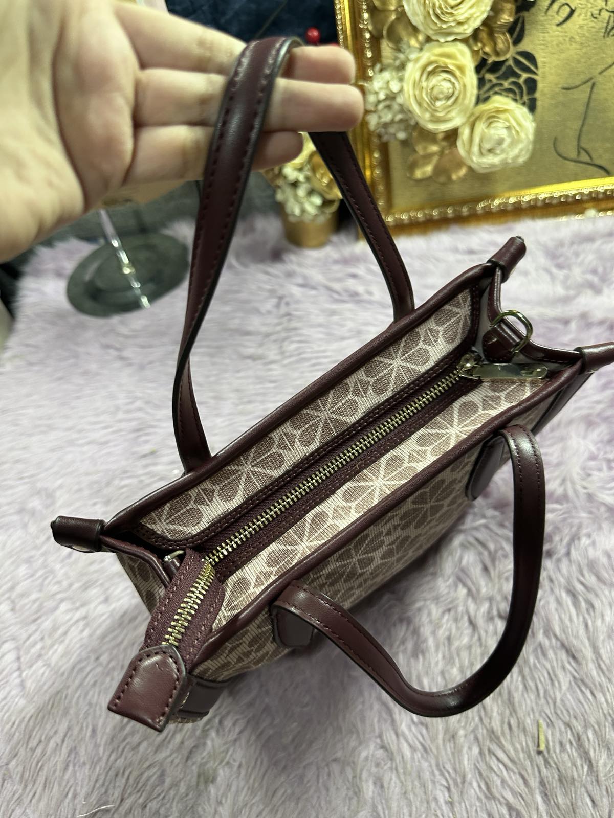 ORIG Preloved Kate Spade KS Retail Spade Flower Coated Canvas Medium Pink Laptop Bag